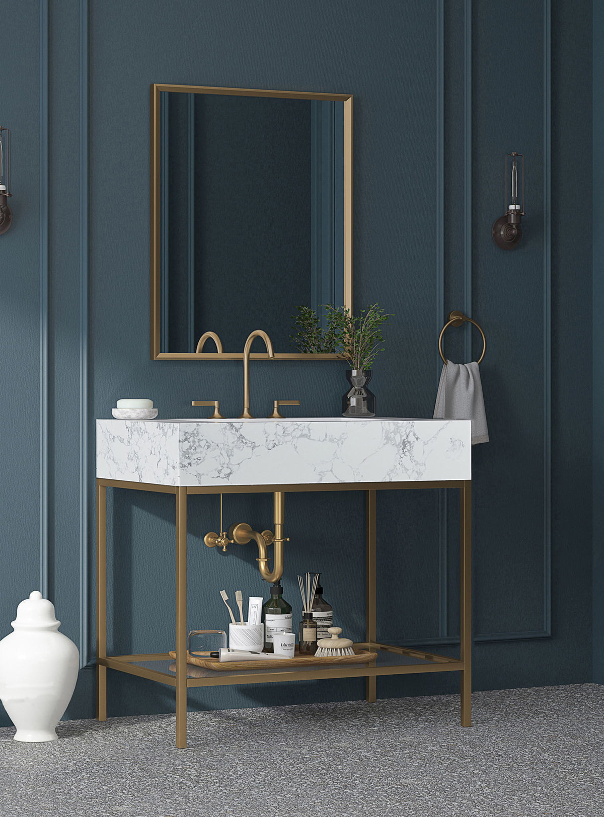 Marmo - Engineered Marble Bathroom Vanity With Gold Base
