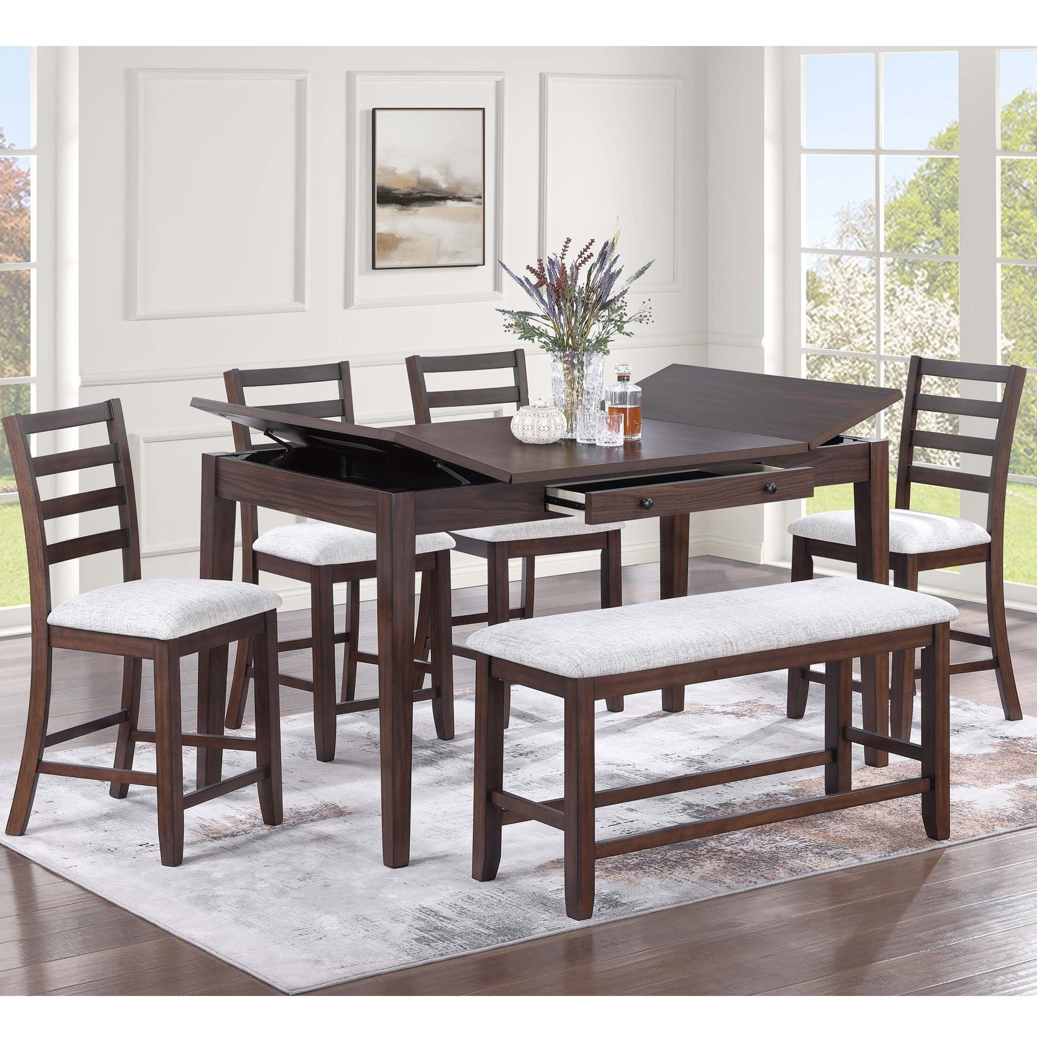 Ladder Back Design Counter Height Dining Chairs (Set of 2) - Walnut