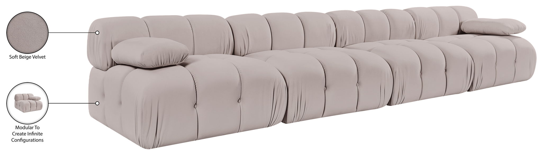 Orin - Velvet 4 Piece Modular Sofa