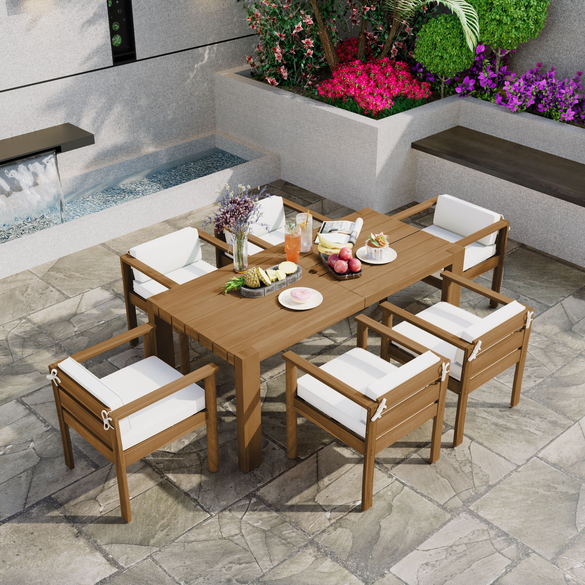 Rustic Patio Dining Set For 6 With Removable Cushions