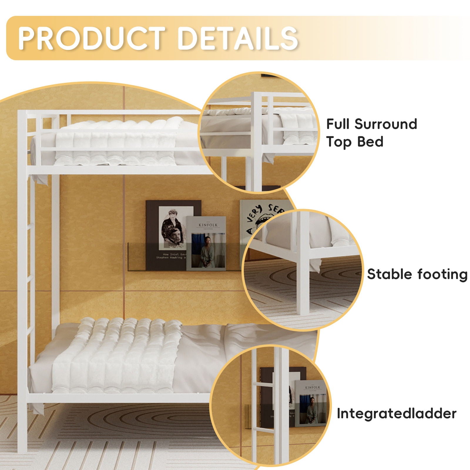Bunk Bed For Kids, Convertible Frame With Ladders & Guardrail