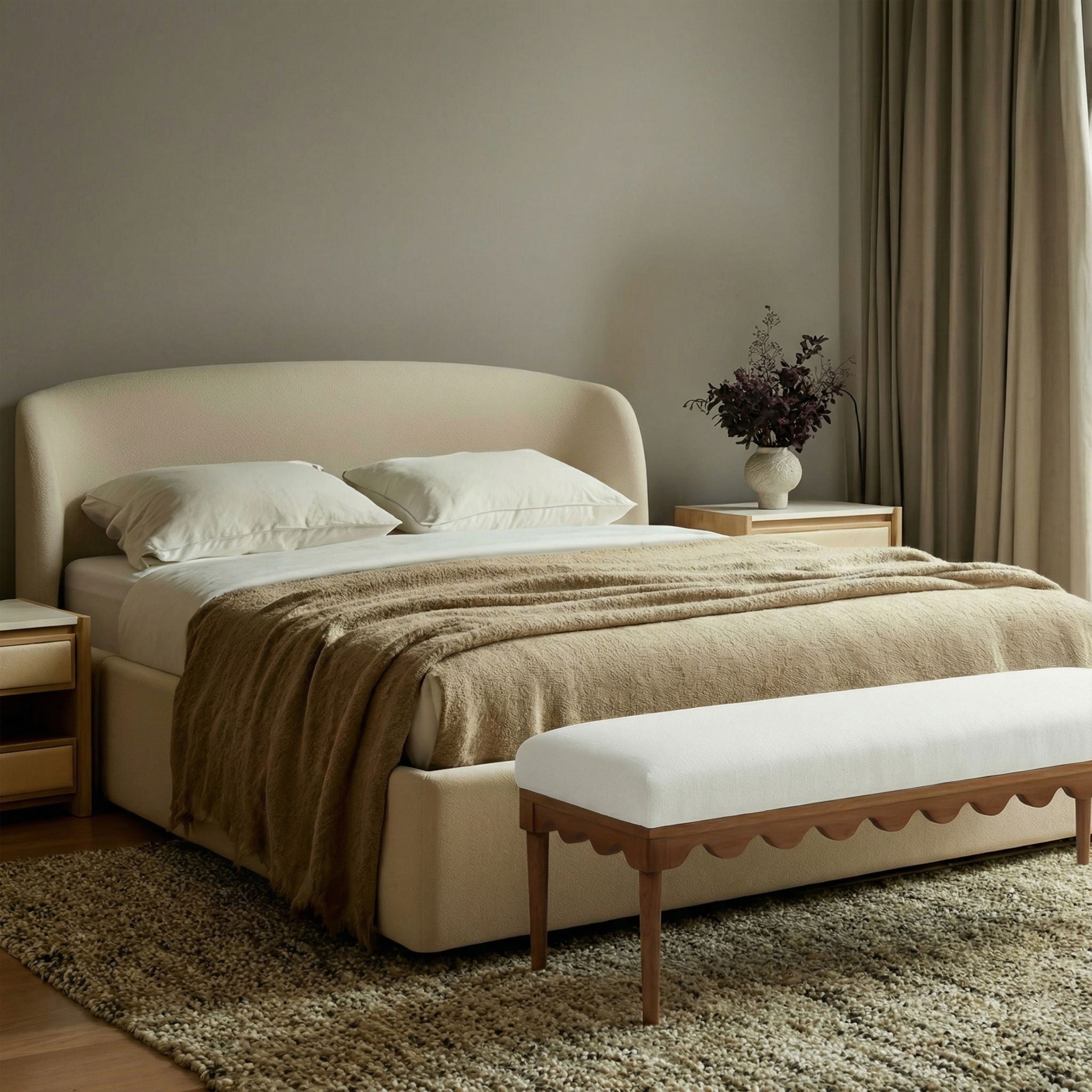 Oodle - Vegan Mohair Bench, Walnut Legs