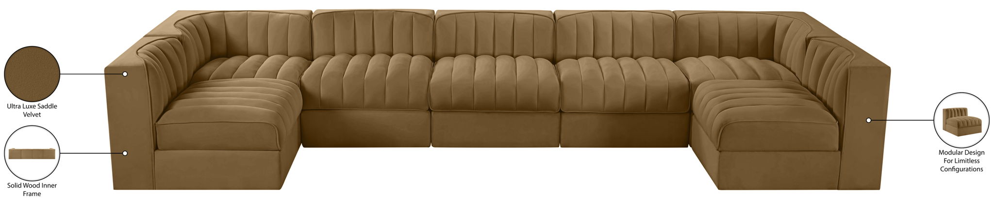 Rummi - Velvet Performance Fabric Upholstered 7 Piece Modular Sectional (With 2 Corner Chairs)