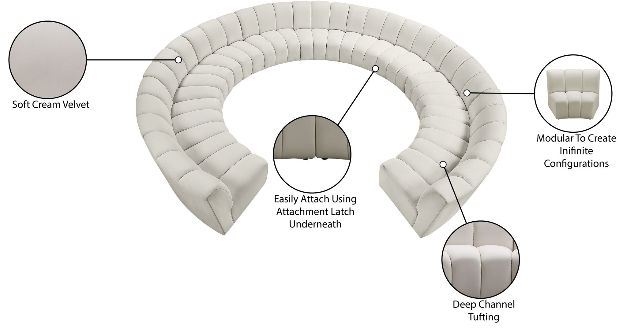 Infinity - 11 Piece Velvet Modular Sectional
