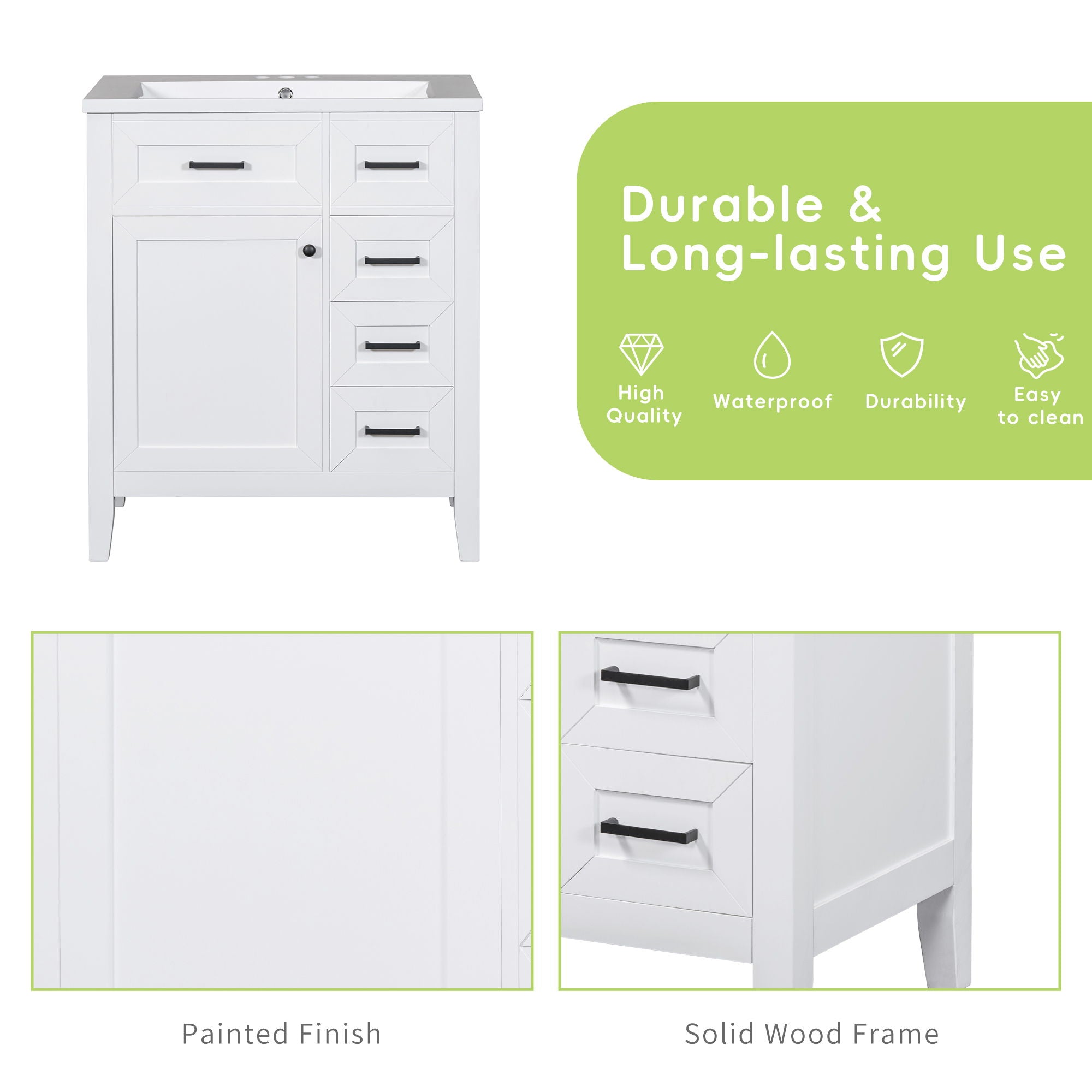 Modern Bathroom Vanity With Sink Combo, 3 Drawers