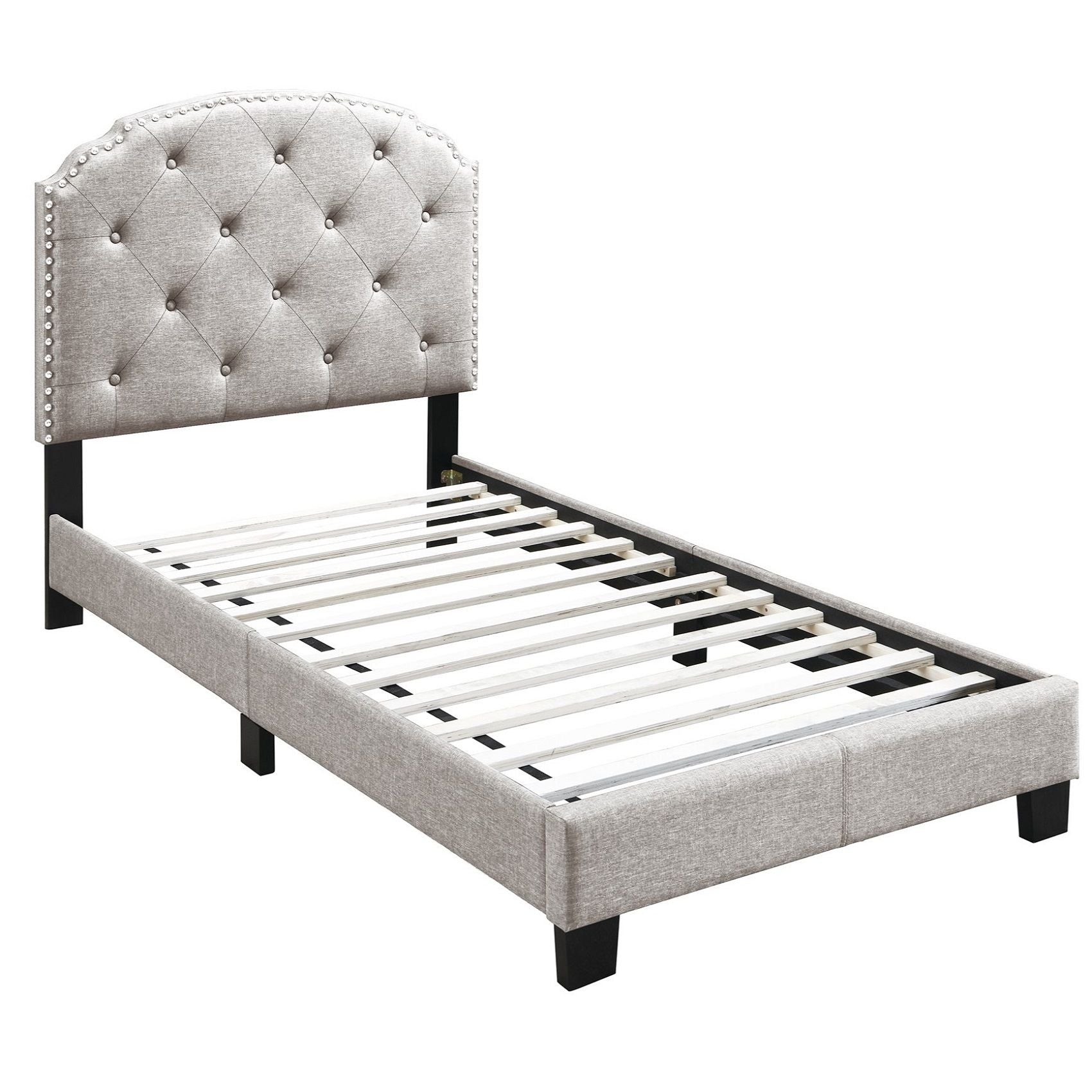 Button Tufted Bed With Nailhead Trim