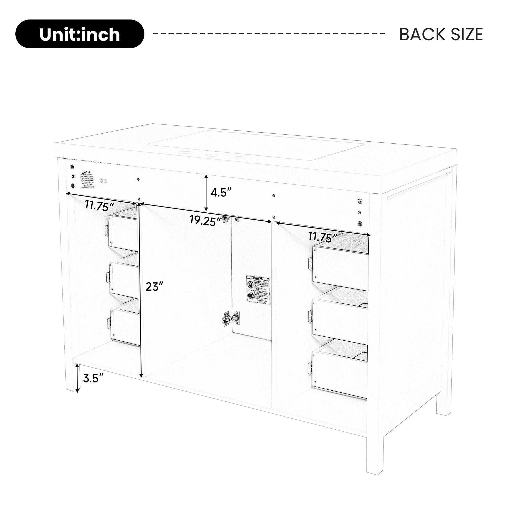 Bathroom Vanity Cabinet Only With 2 Soft Close Doors And 8 Drawers - White