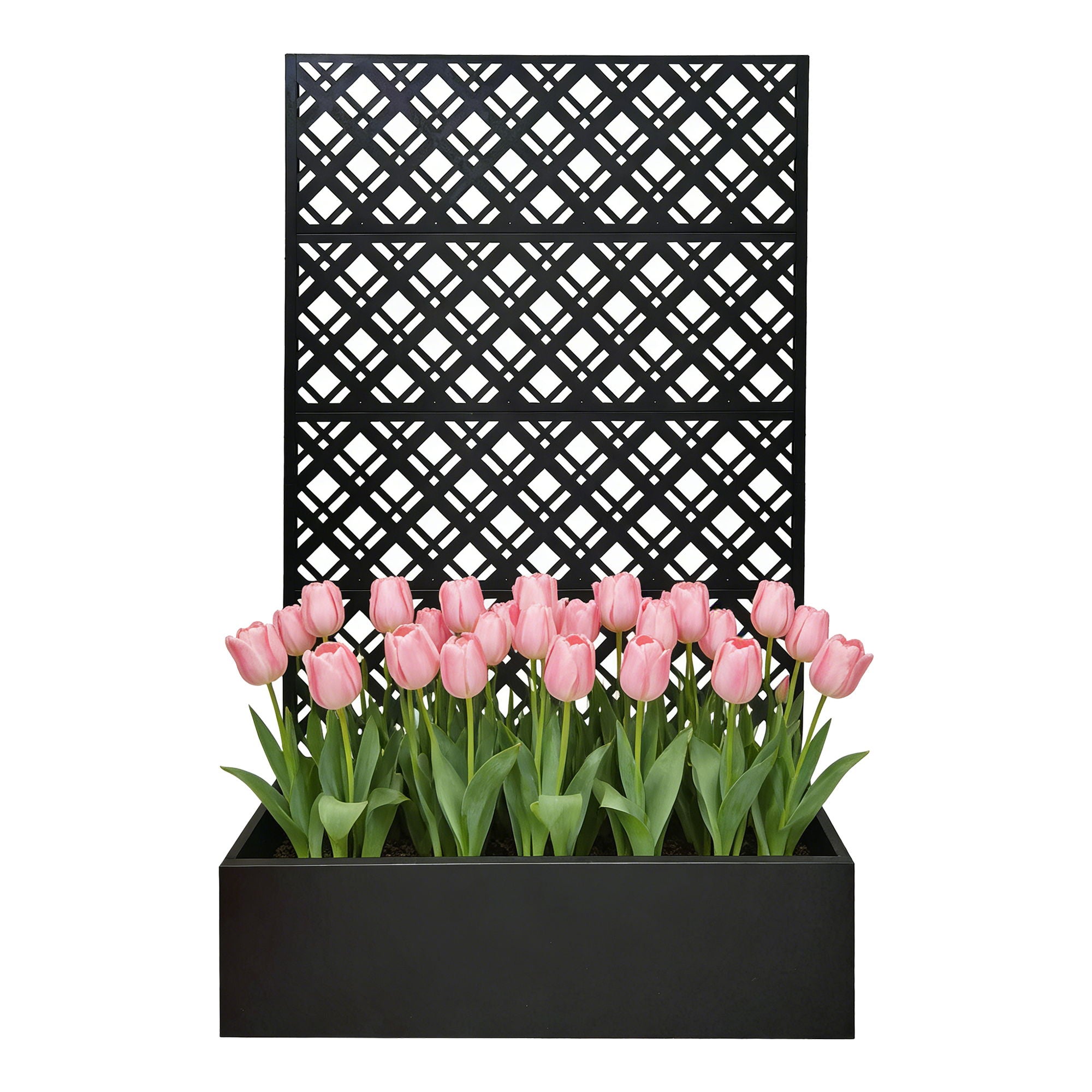 Rhombus Planter Raised Garden Bed With Trellis For Climbing Plants - Black