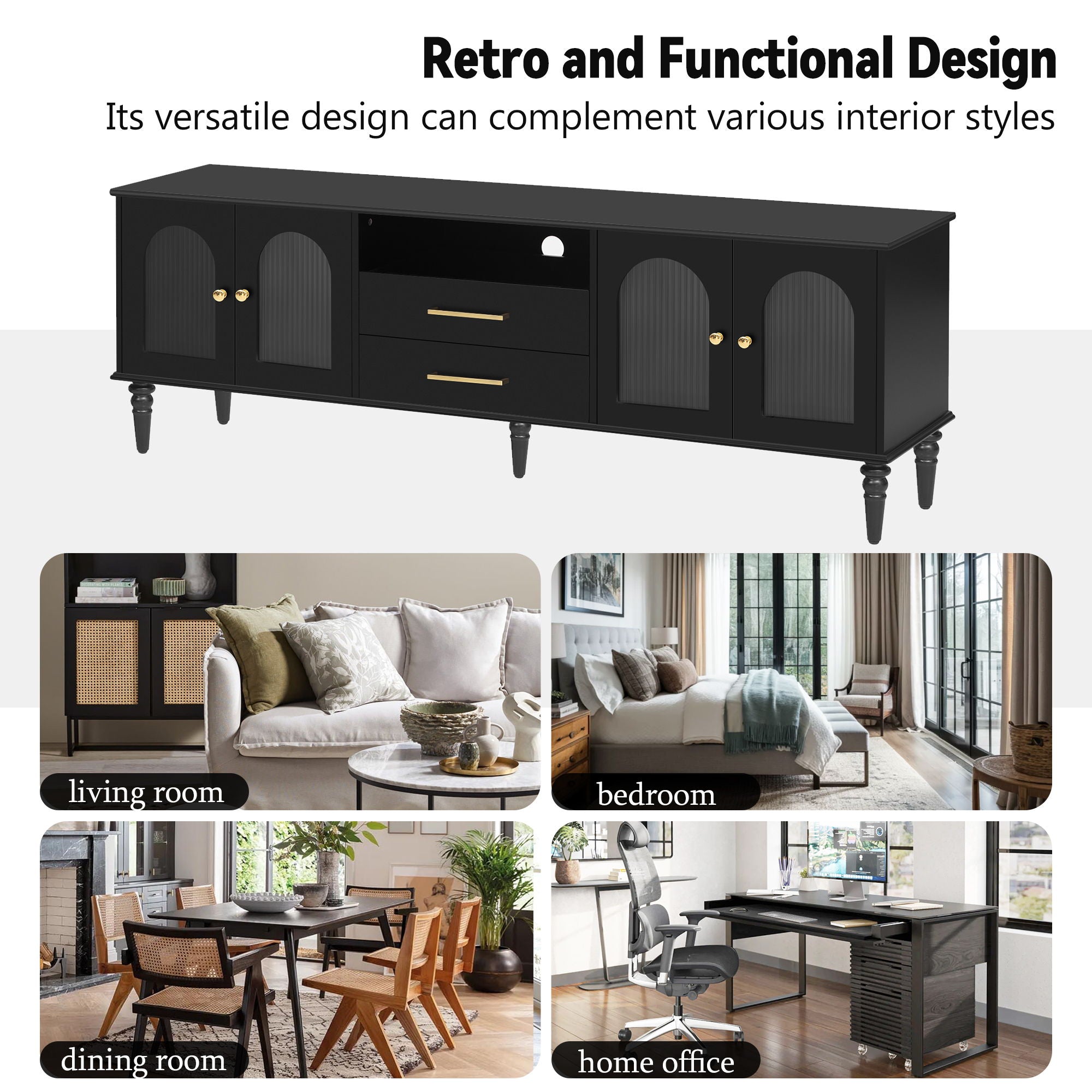 TV Stand For TVs Up To 75", Entertainment Center Media Console For Living Room - Black