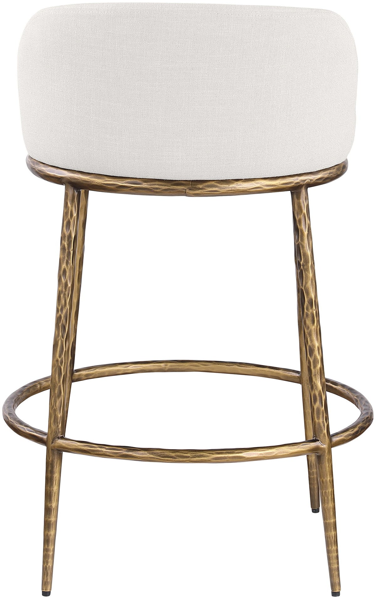 Ferro - Linen Textured Performance Fabric Upholstered Counter Stool - Cream / Brushed Gold