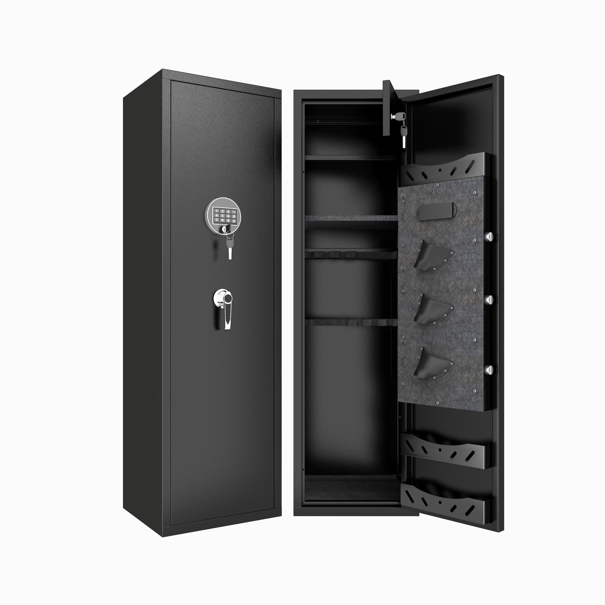 High Large Capacity Mechanical Gun Safe For Rifles & Handguns, Digital Password Lock, Built In Independent Lock Box, Adjustable Shelves - Black
