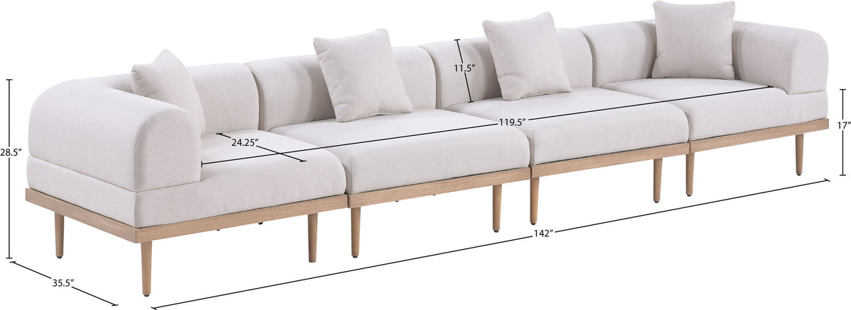 Laguna - 4 Piece Resilient Water Resistant Fabric 142" Upholstered Outdoor Patio Modular Sofa