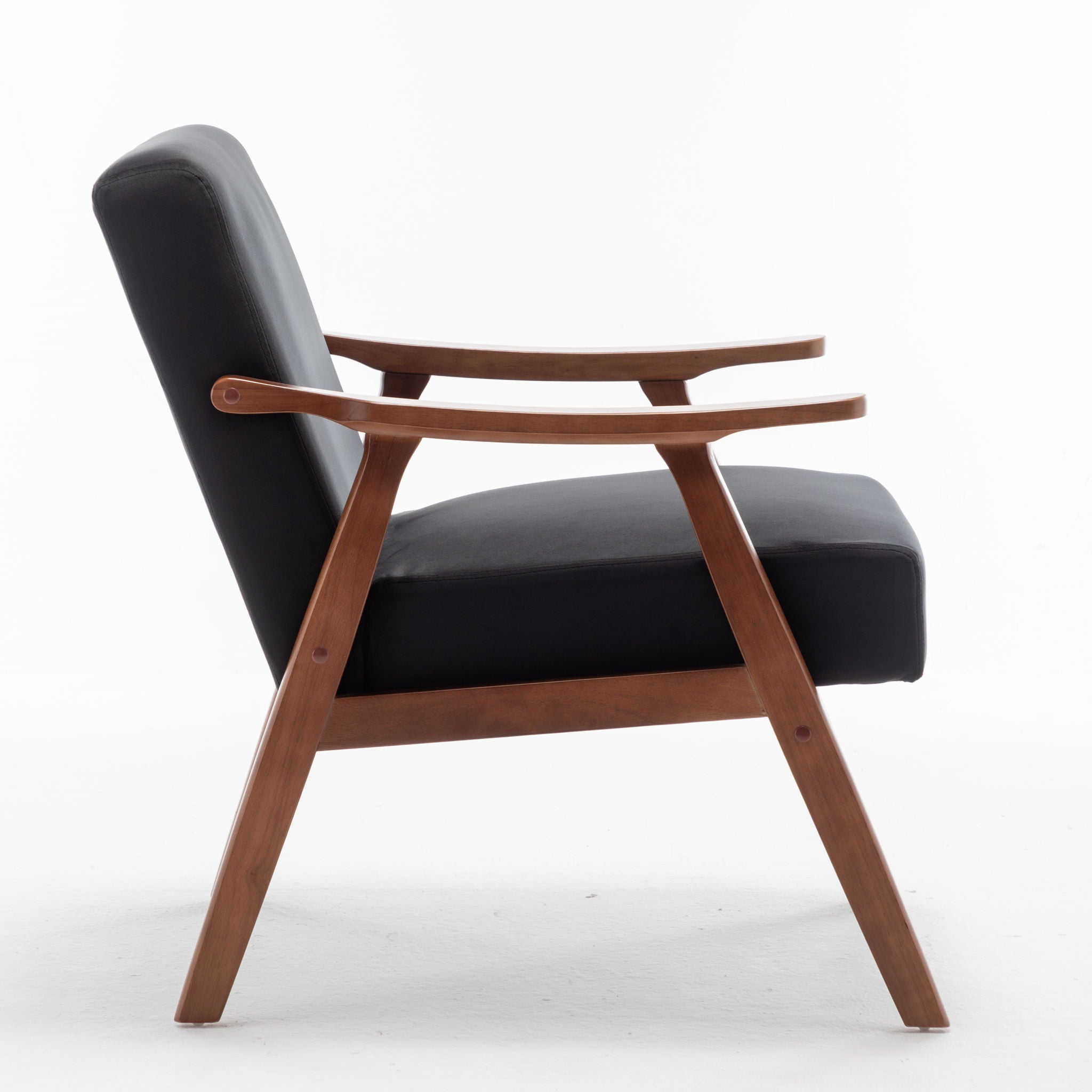 Mid Century Modern Accent Chair With Solid Wood Frame And Extra Thick Backrest