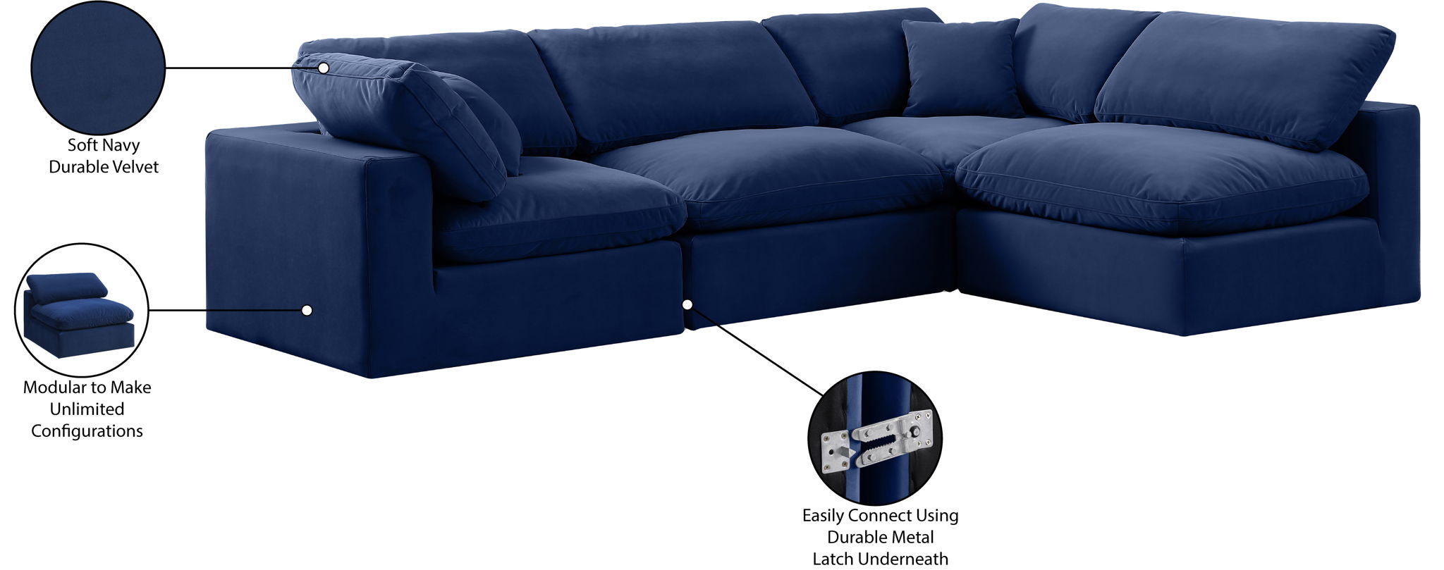 Comfy - 4 Piece Velvet Modular Armless Sectional