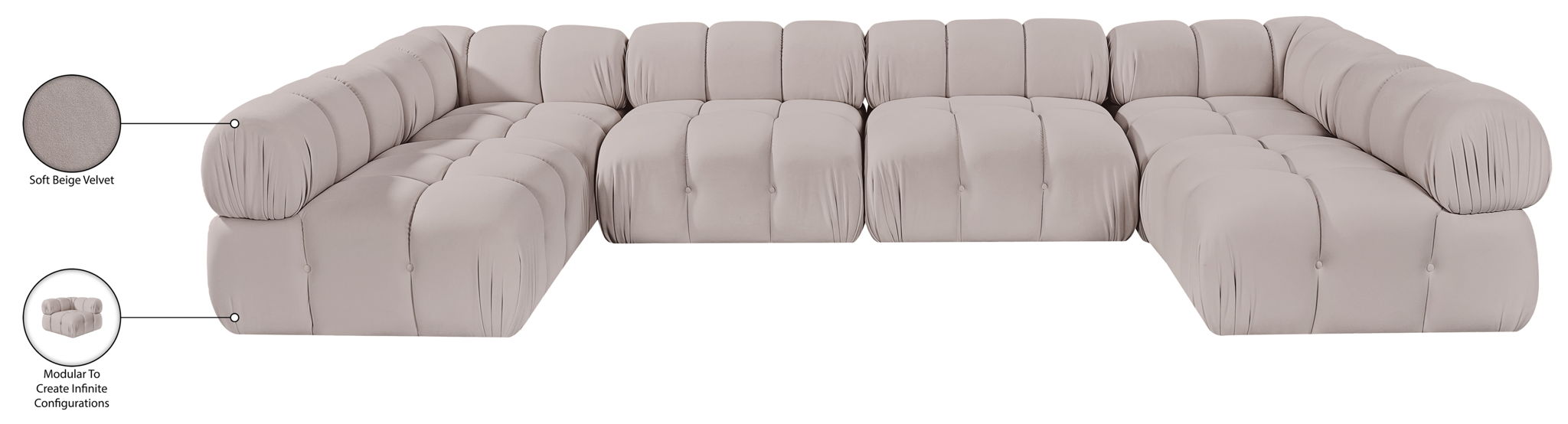 Orin - U-Shaped Velvet 6 Piece Modular Sectional