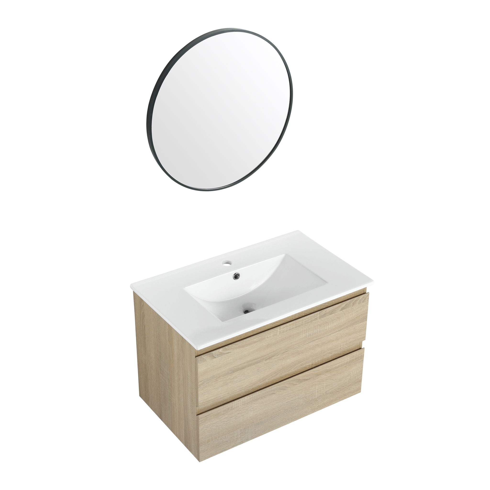 Wall Mounted Bathroom Vanity & Sink, 2 Soft Close Drawers