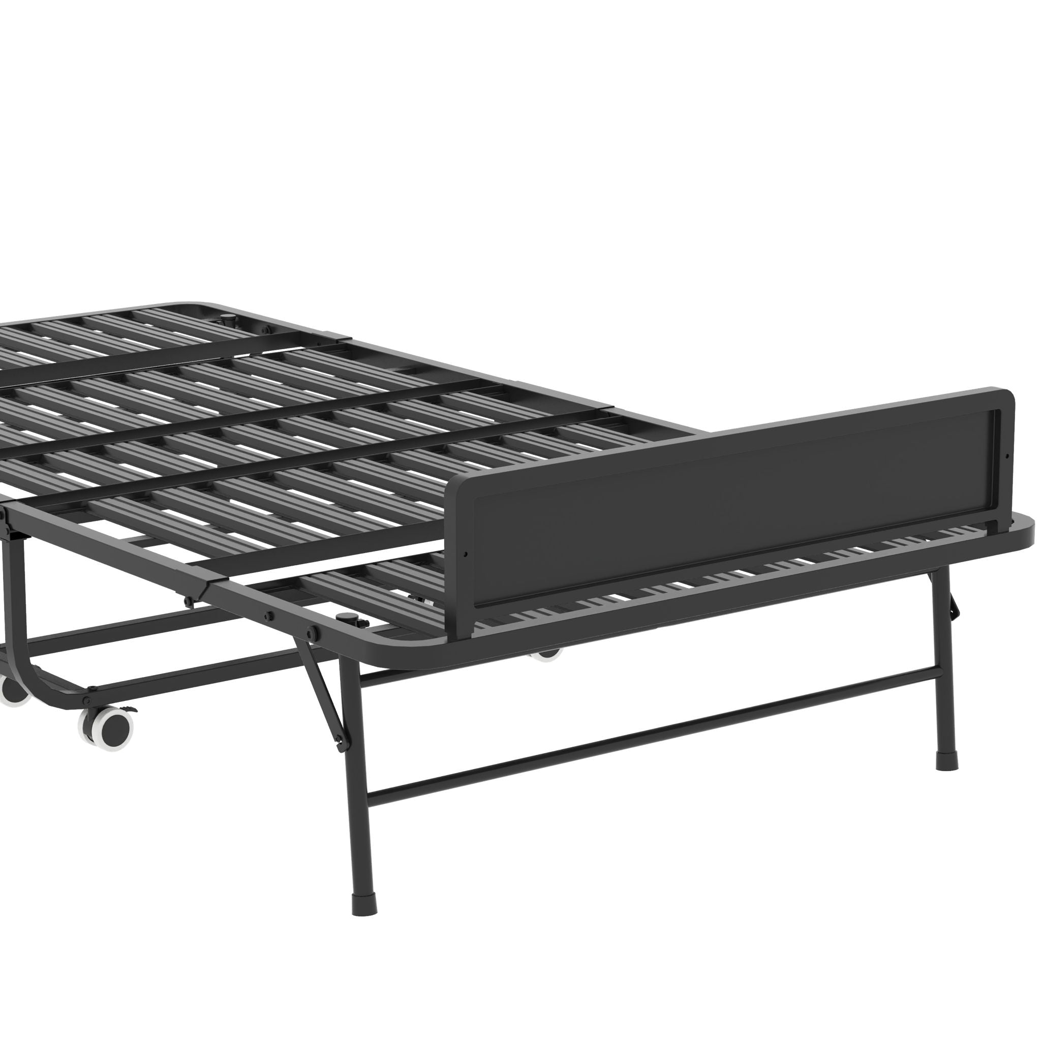 Twin Adjustable Headboard Folding Bed With Memory Foam Mattress, Heavy-Duty Frame Cot For Tall People, Portable Guest On Wheels - Black