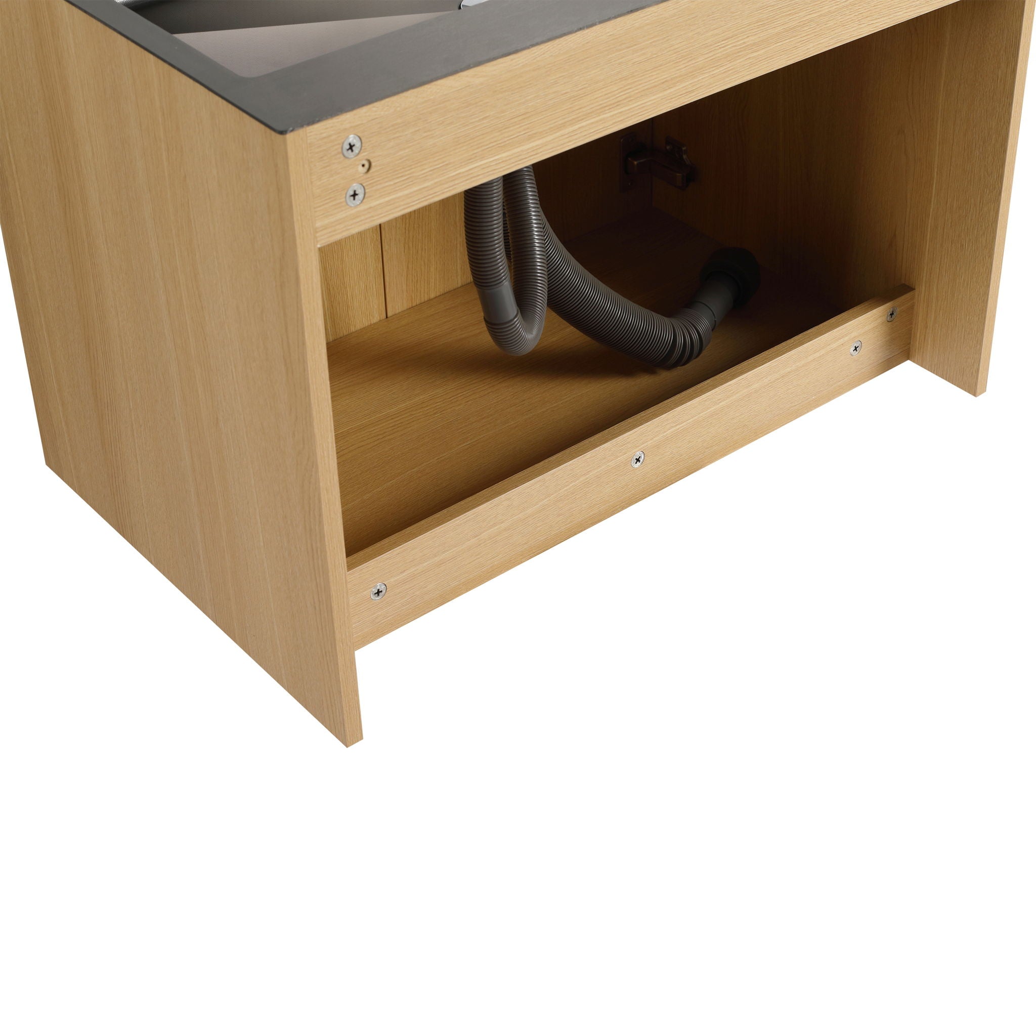 28" Wall Mounted Bathroom Vanity With Stainless Steel Sink, Soft Close Doors - Oak