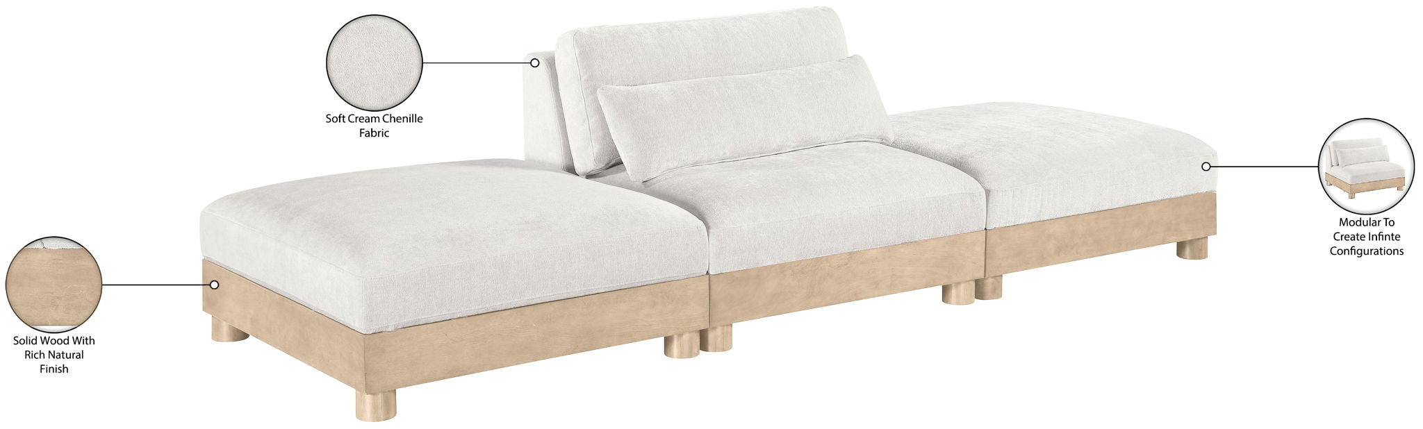 Turin - Chenille Fabric Upholstered Modular Sectional - White