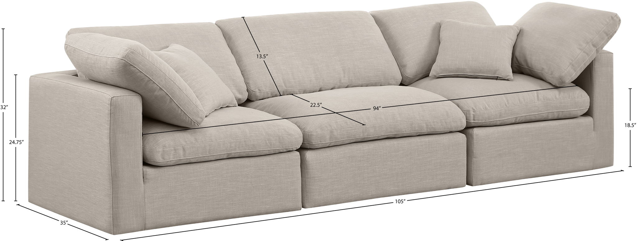 Indulge - Linen 3 Seat Modular Sofa