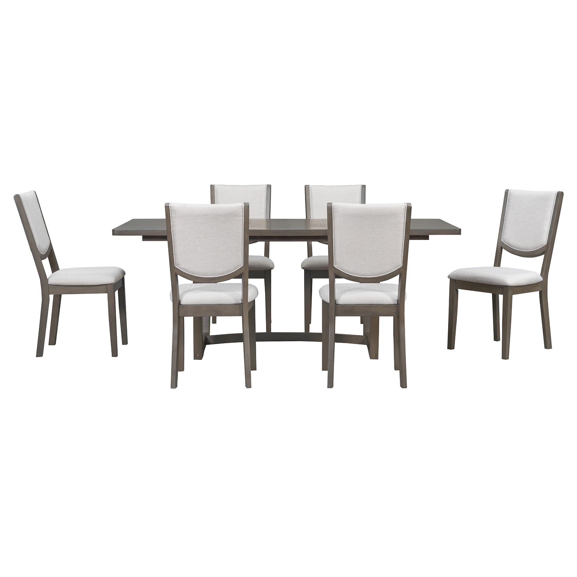 Rectangular Extendable Dining Table Set With 6 Upholstered Chairs
