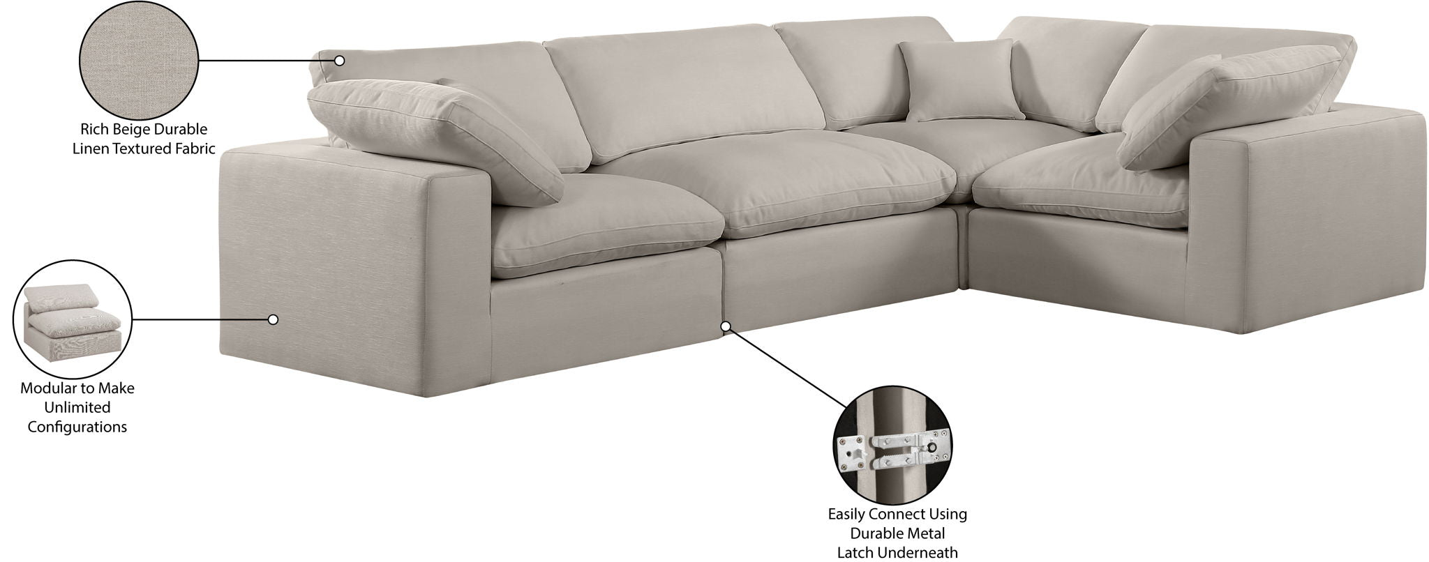 Comfy - 4 Piece Linen Fabric Modular Sectional