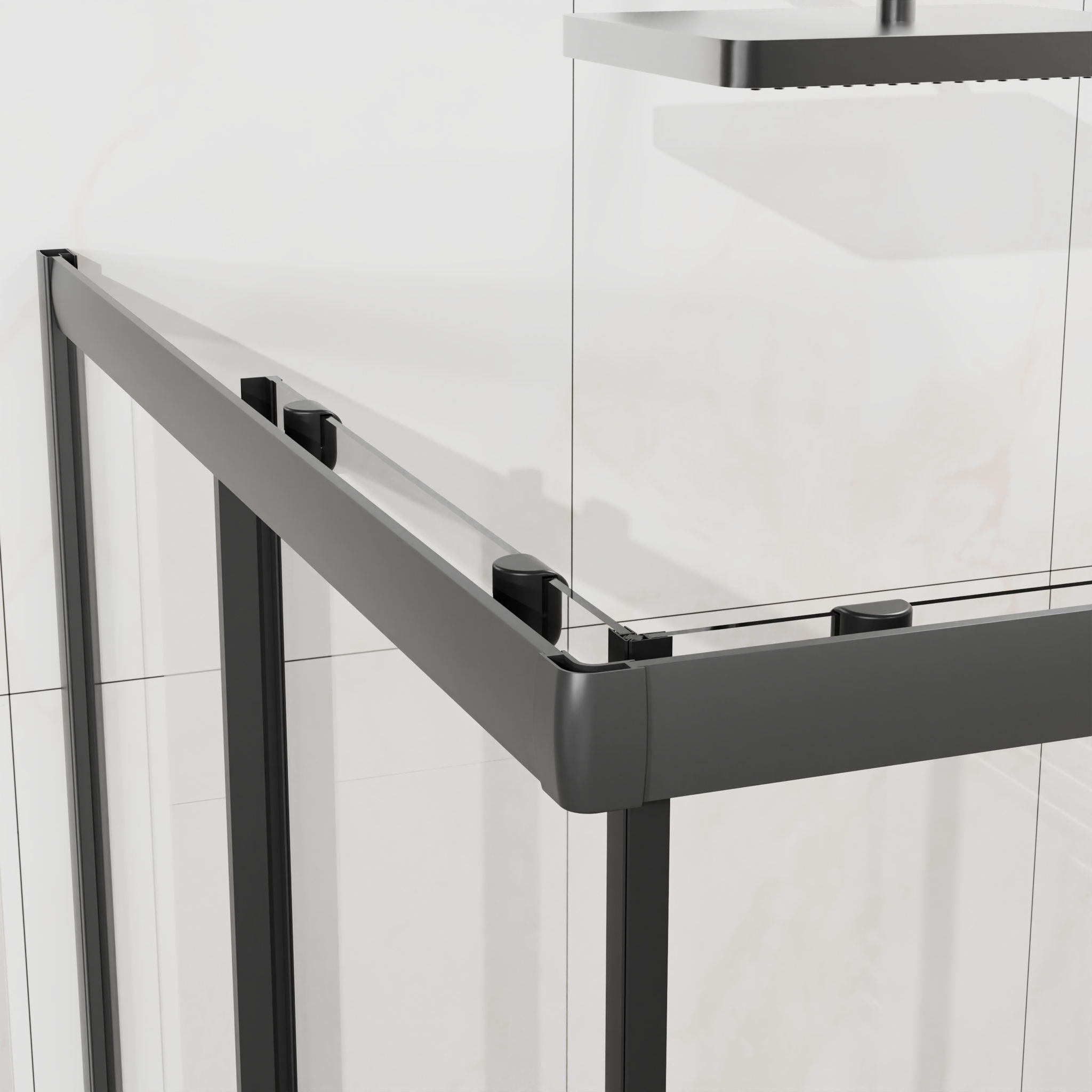 Corner Shower Enclosure, Double Sliding Door & Shower Base - Matte Black