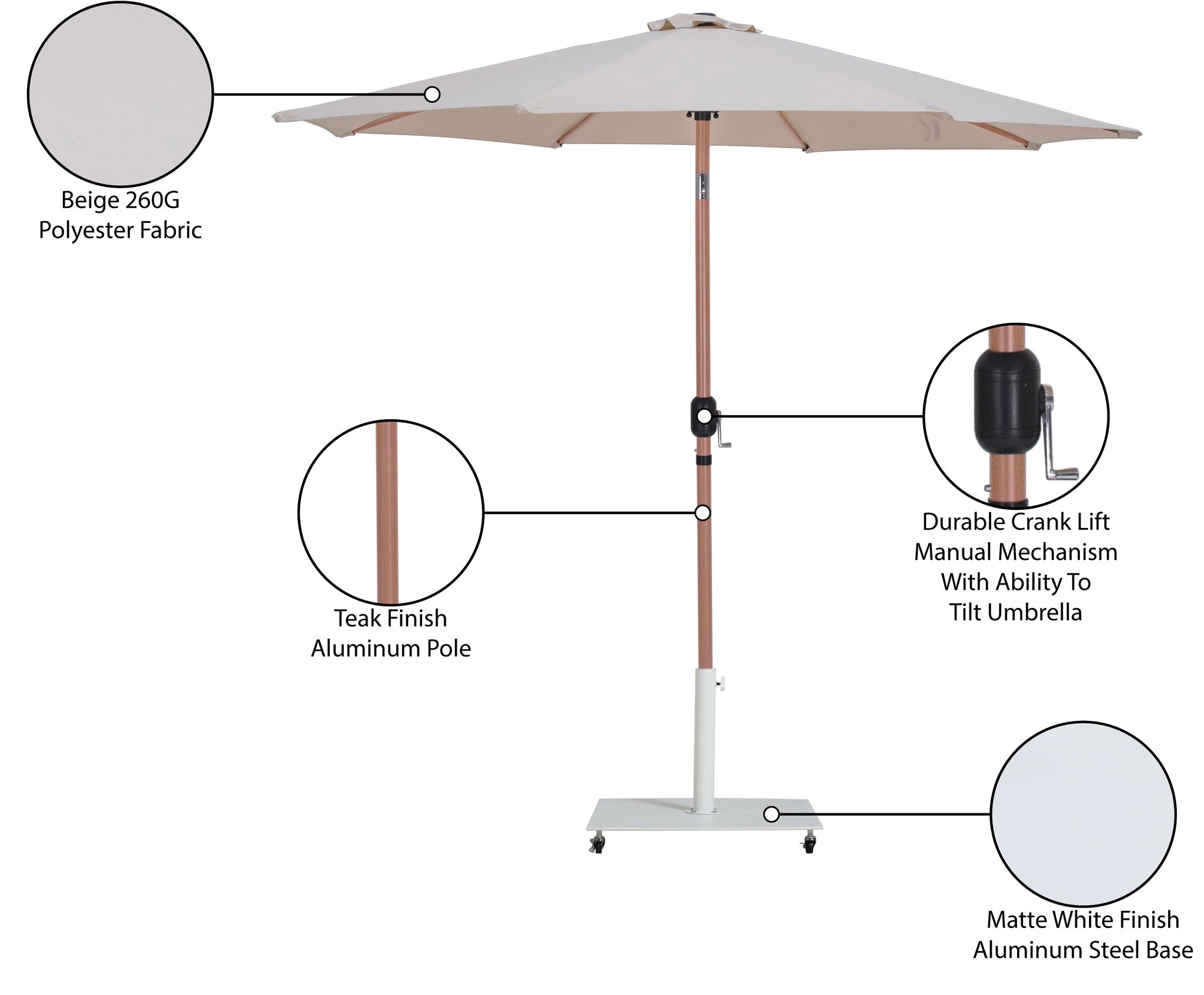 Fiji - Aluminum Patio Umbrella With Square White And Teak Base