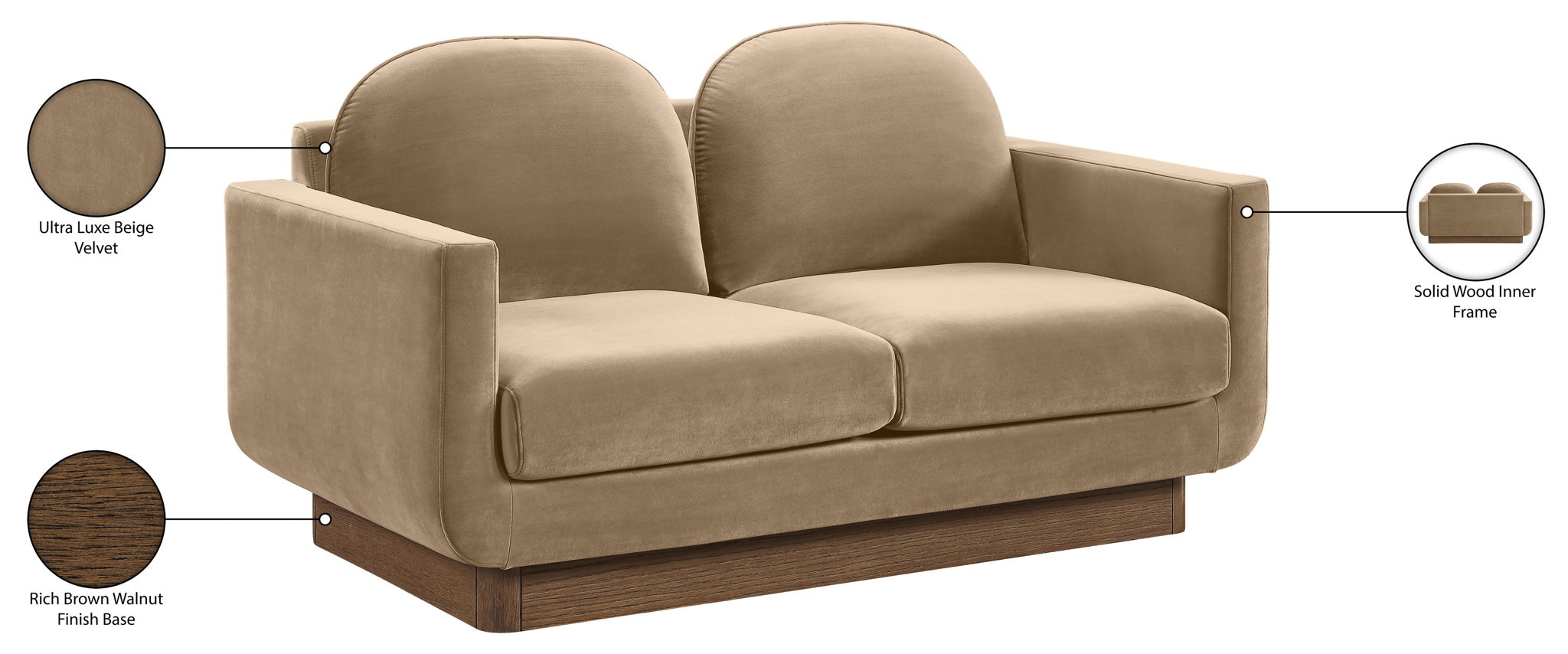Diviento - Velvet Performance Fabric Upholstered Loveseat