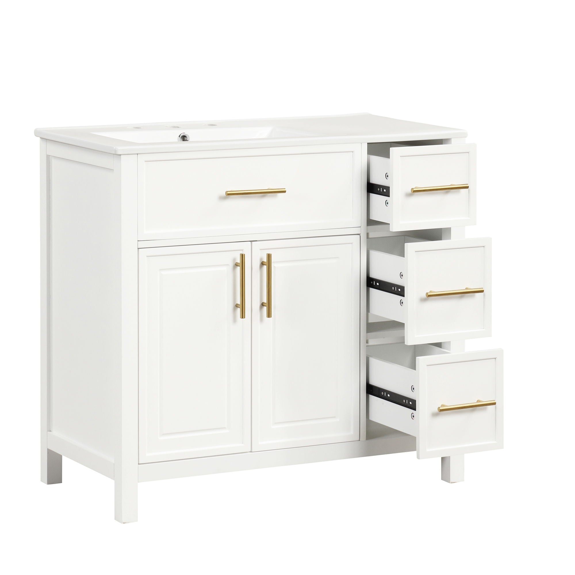 Modern Bathroom Vanity With Sink Top, 2 Doors And 3 Drawers