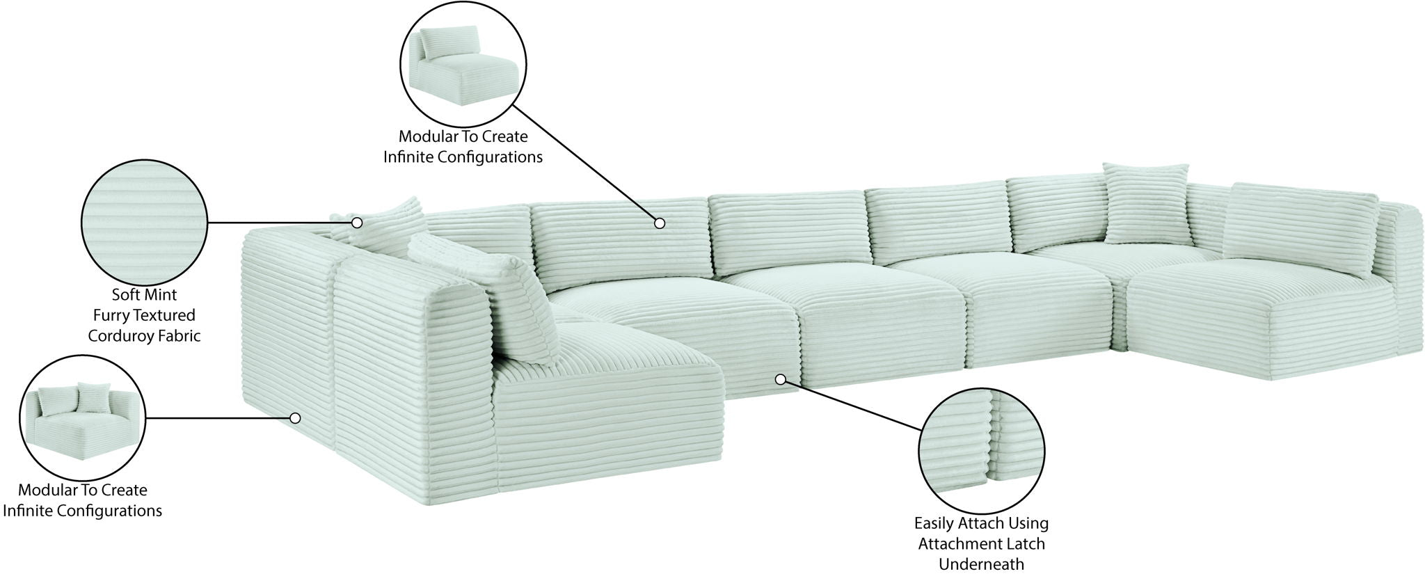 Shaggy - 7 Piece Modular U-Shaped Armless Sectional