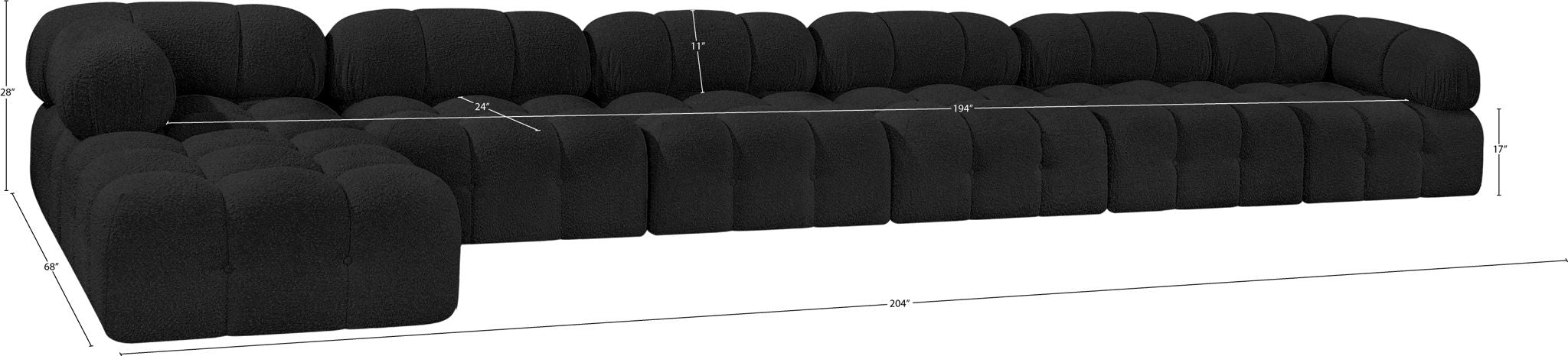 Ames - 7 Piece Boucle Fabric Modular L-Shaped Sectional