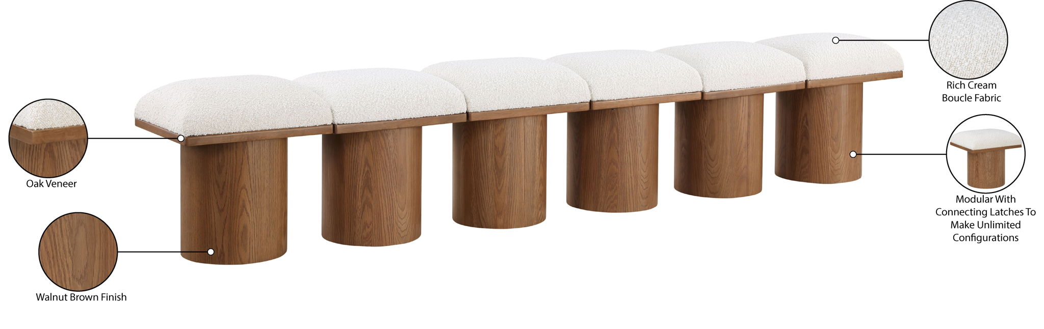 Pavilion - 6 Piece Modular Bench With Brown Base