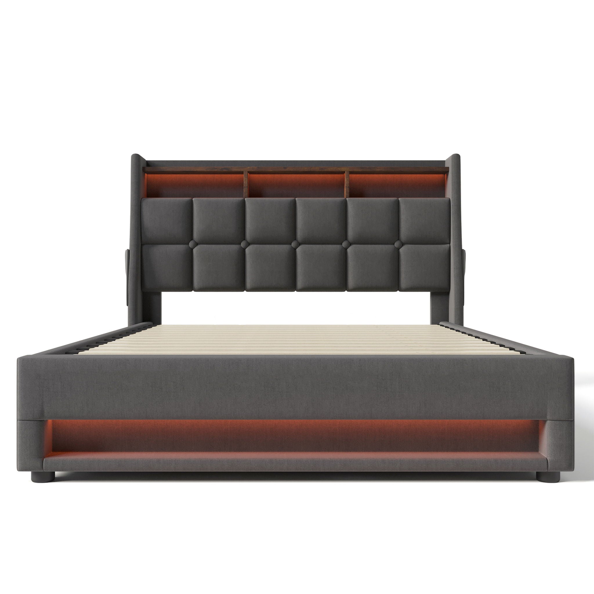 Platform Bed With Hydraulic Storage, LED Lighting & Charging Station