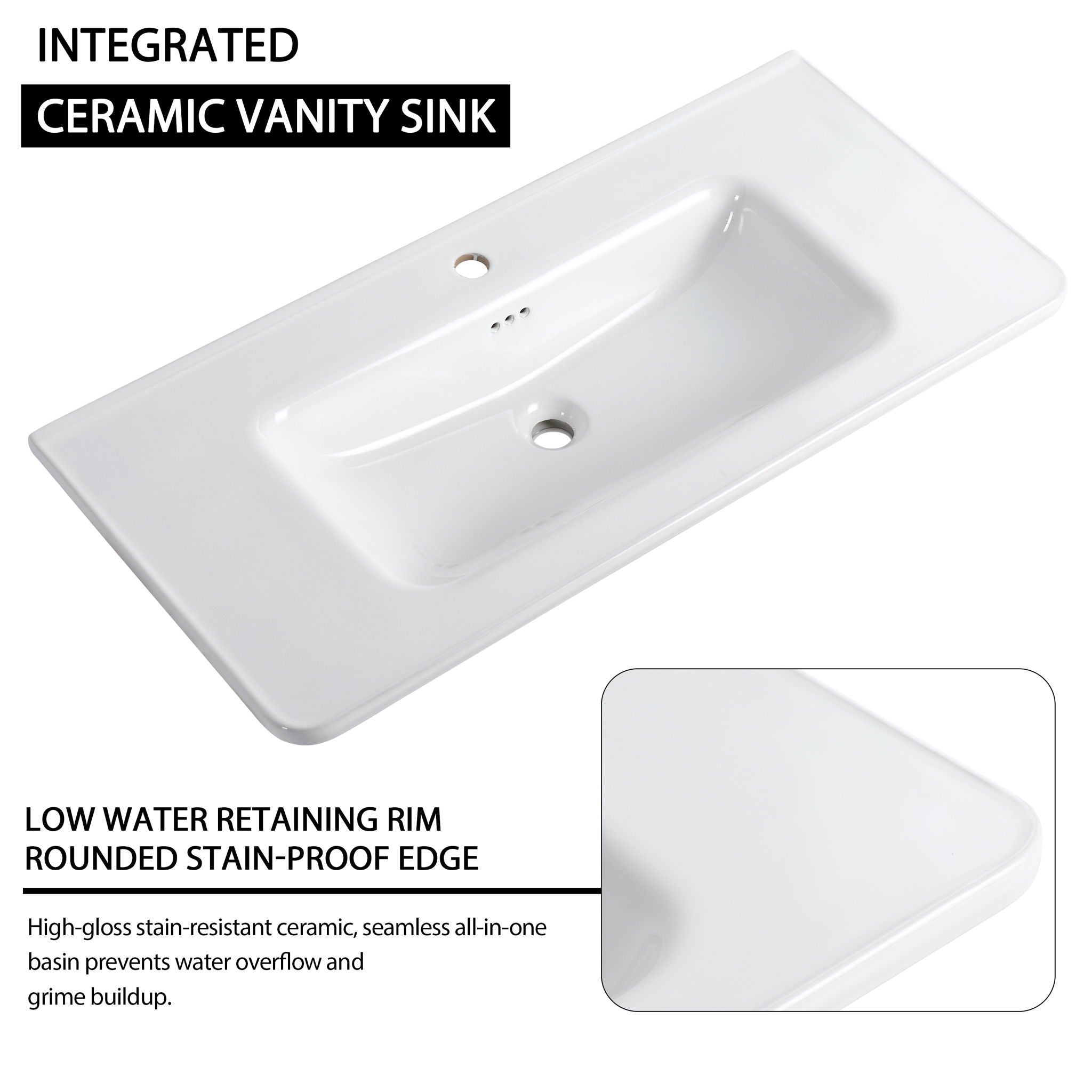 Freestanding Bathroom Vanity With Sink, 2 Soft Close Doors & Storage Rack