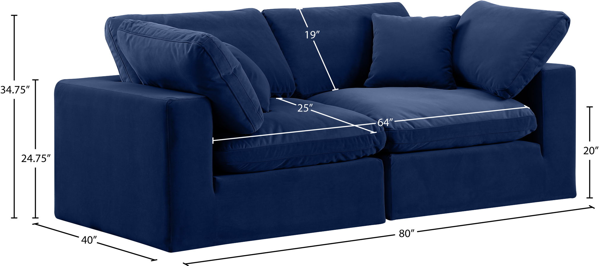 Comfy - Velvet Modular Sofa 2 Seats