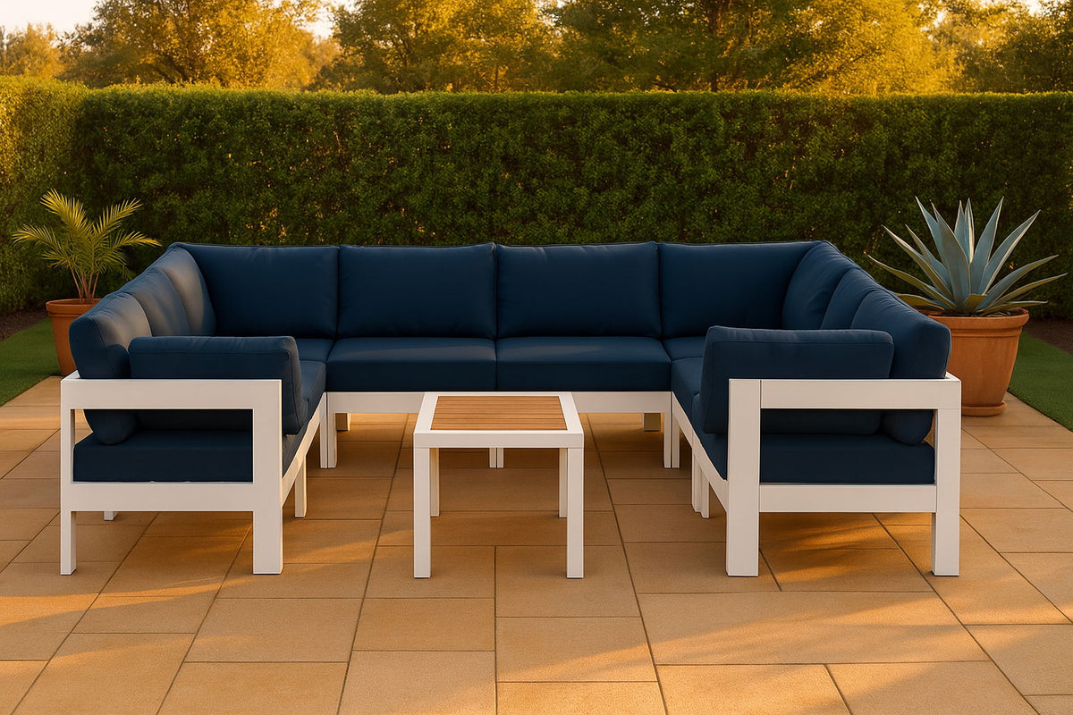 Nizuc - Outdoor Patio 8 Piece Modular Sectional With White Frame