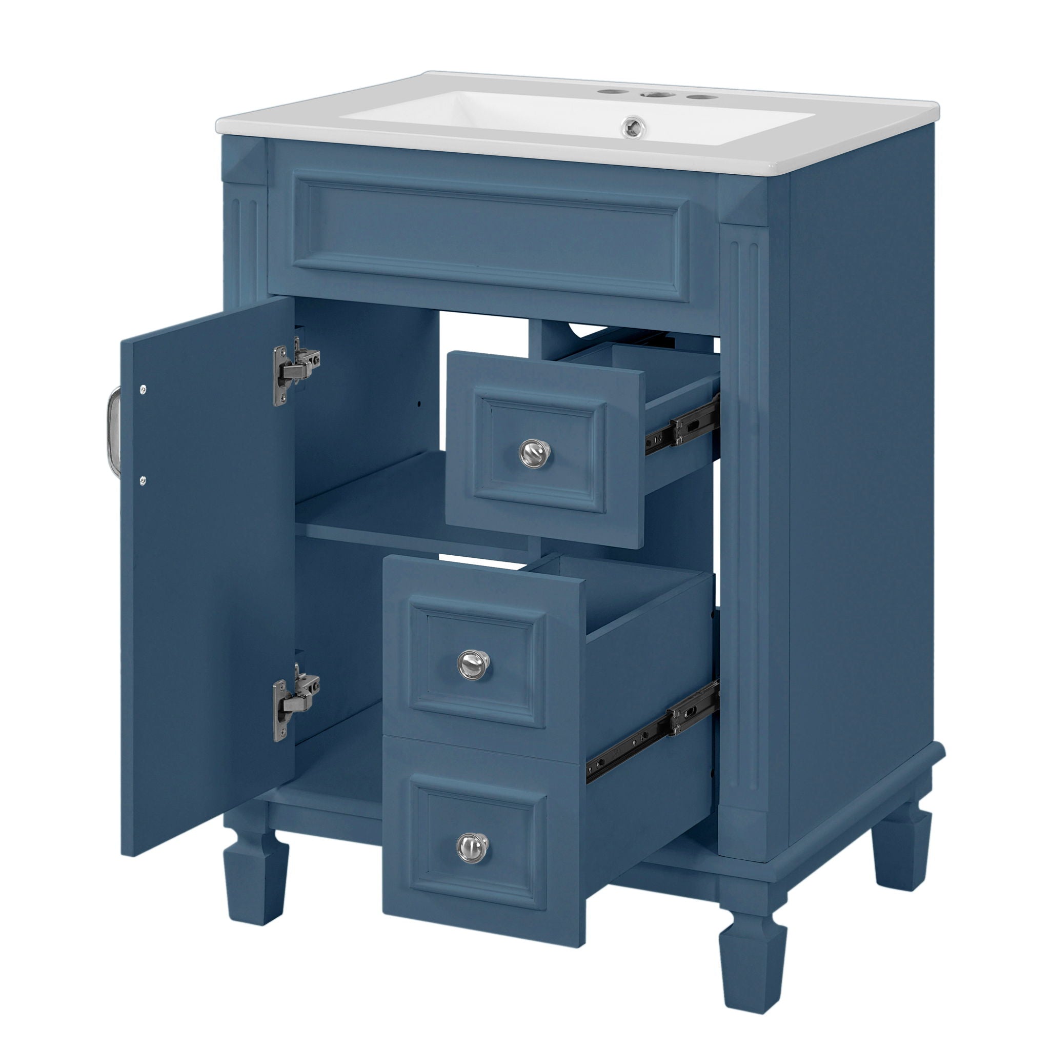 Bathroom Vanity With Ceramic Sink, Compact Cabinet With 2 Drawers And Adjustable Shelf - Blue