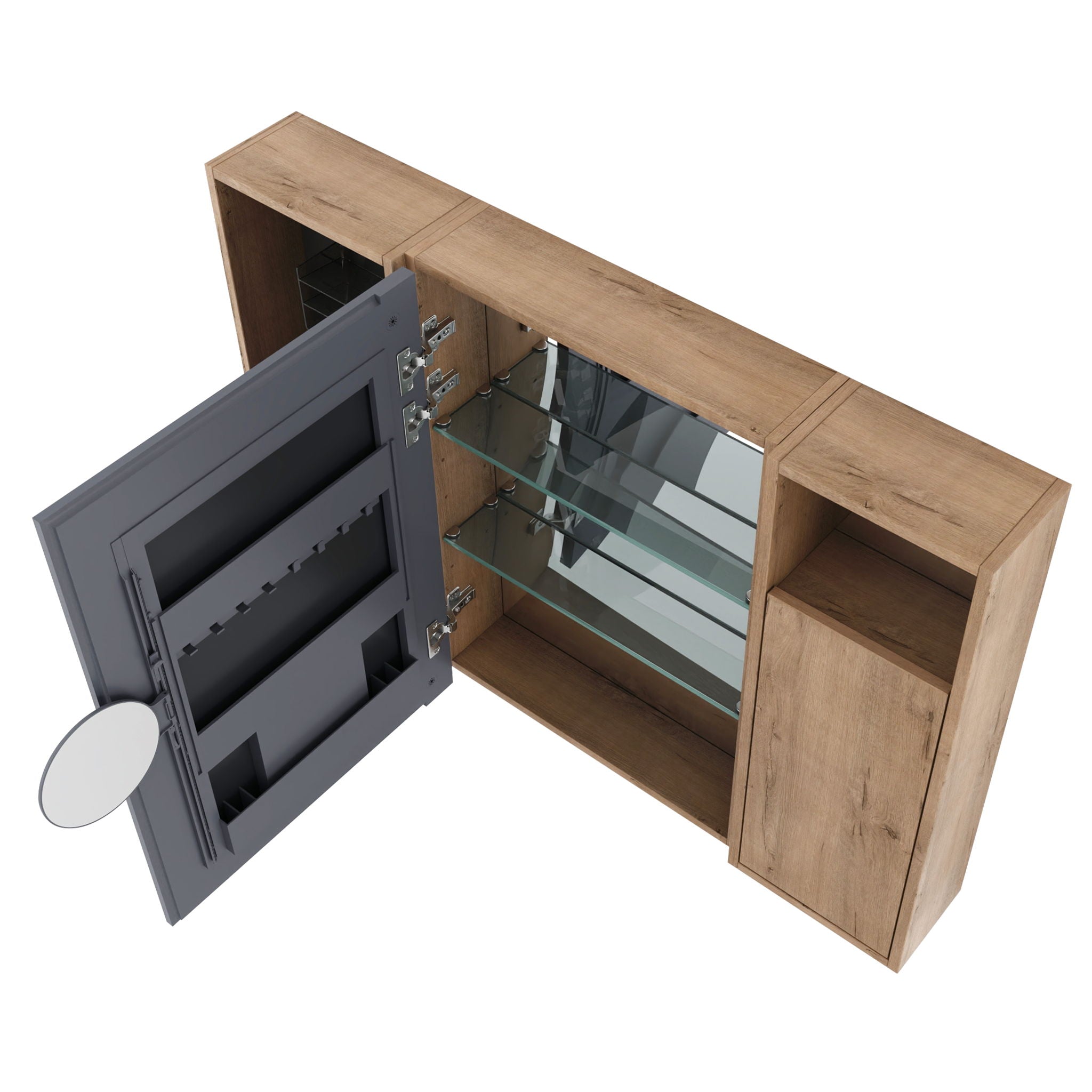 Wall Mounted Bathroom Mirror Cabinet With Soft Close Door, Storage Cabinet - Imitative Oak