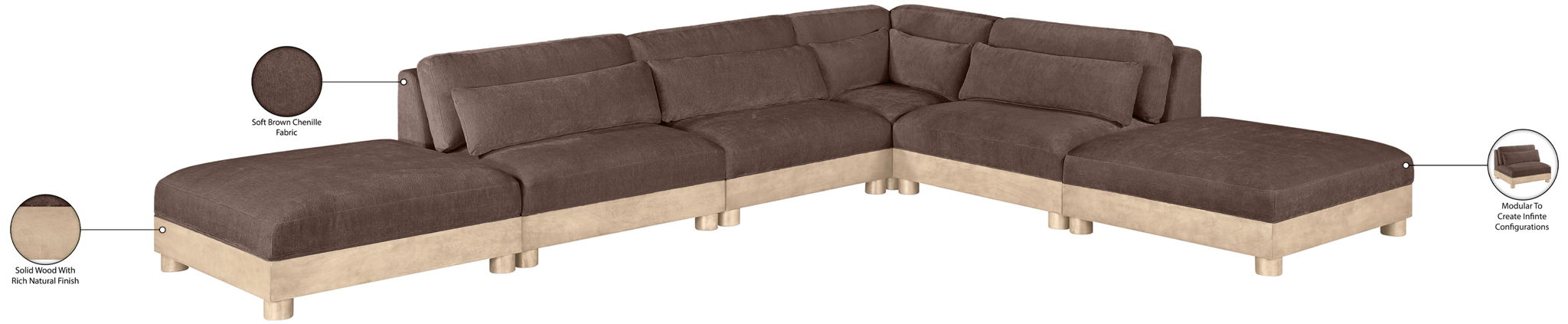 Turin - Chenille Fabric Upholstered Modular Sectional - Brown