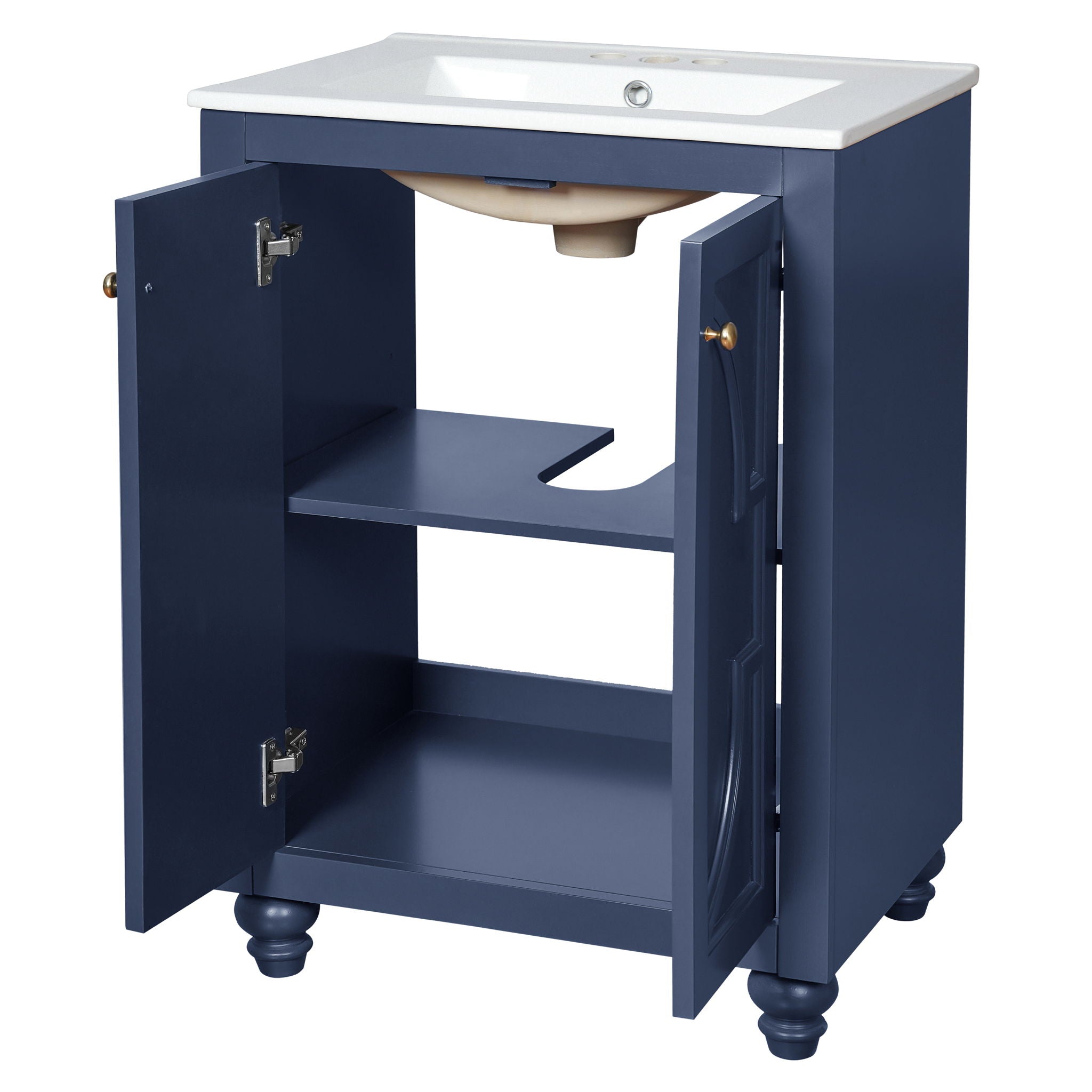 Bathroom Vanity With Ornate Elliptical Motif, Soft Close Hinges