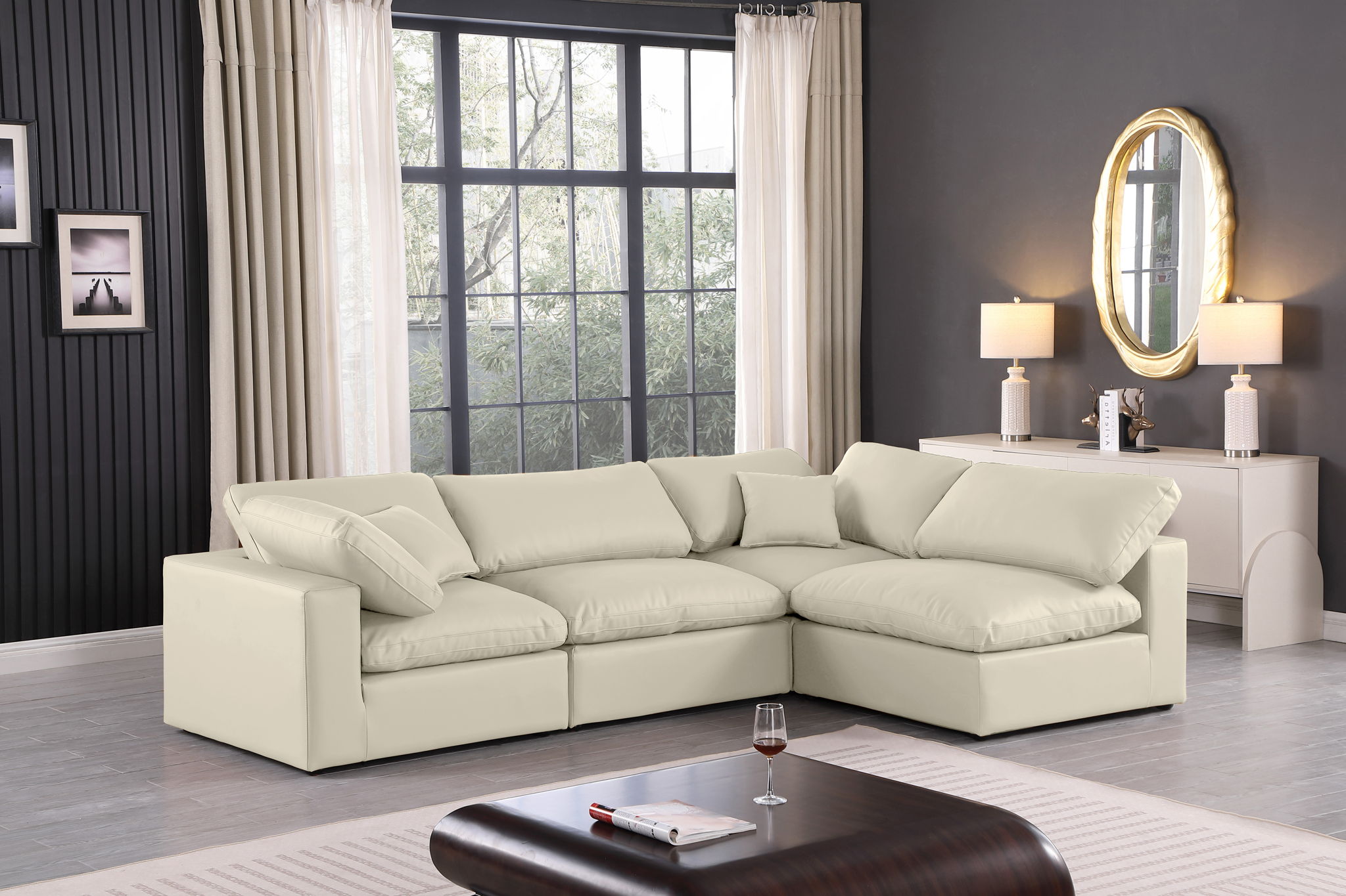 Comfy - 4 Piece Faux Leather Modular Armless Sectional
