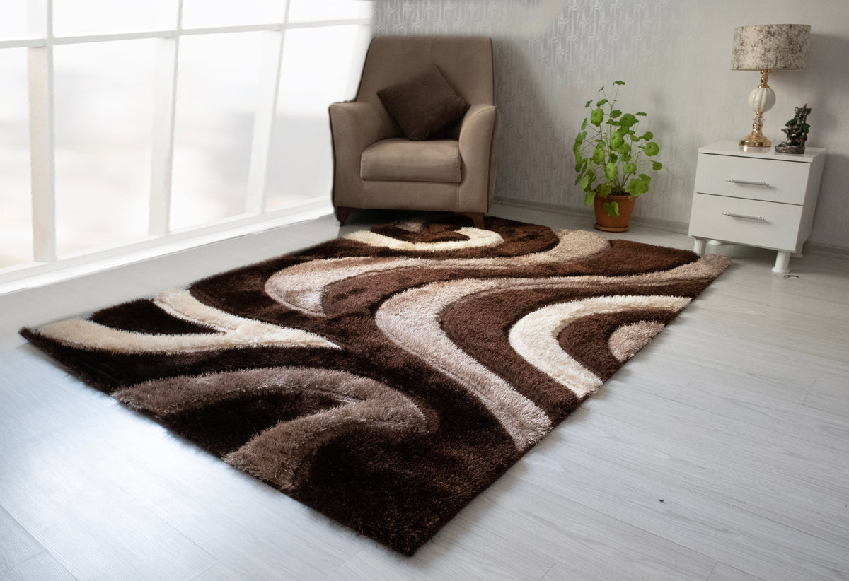 3D Shaggy Brown 5X7 Area Rug