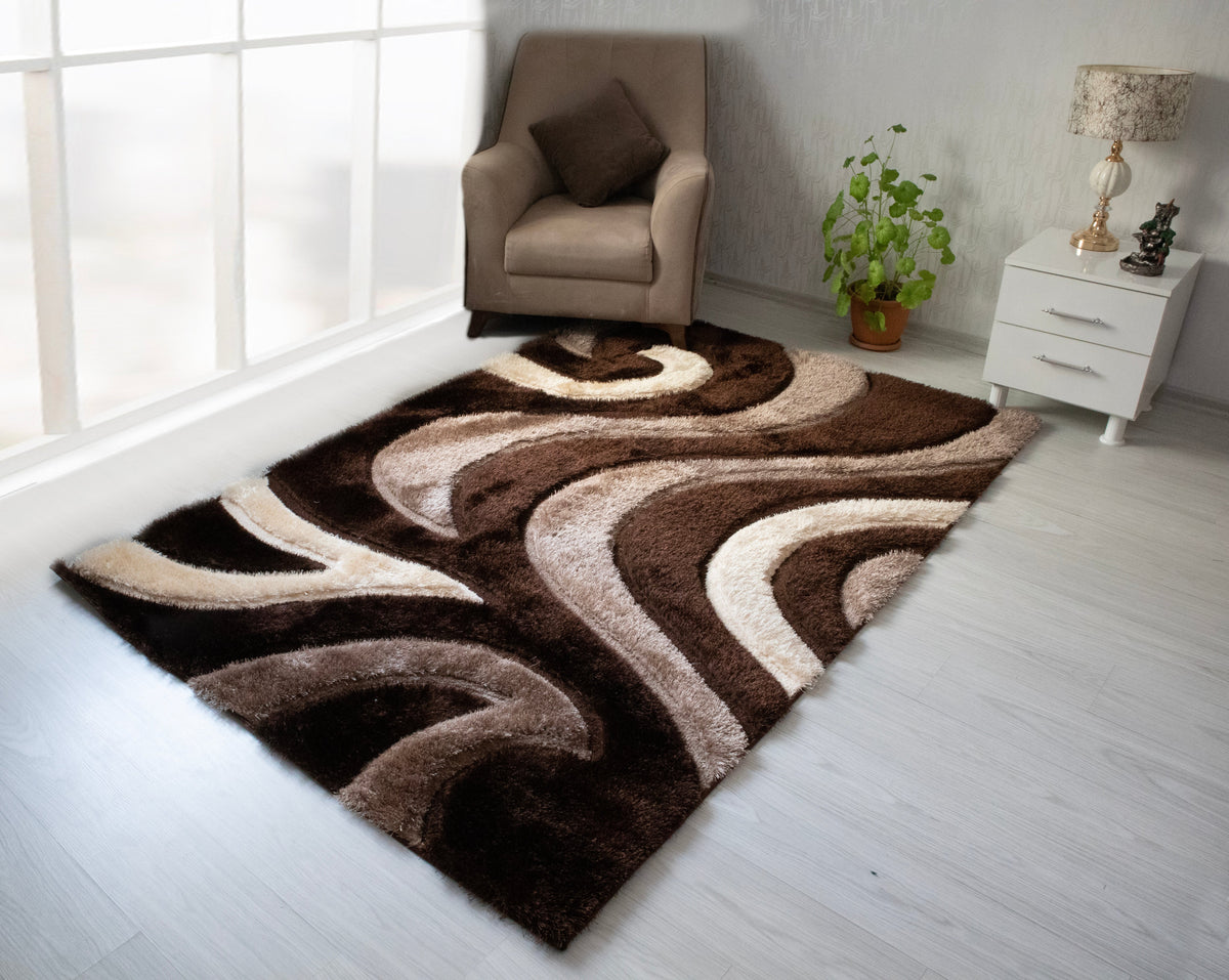 3D Shaggy Brown 5X7 Area Rug