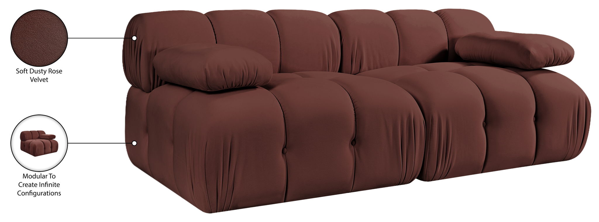 Orin - Velvet Performance Fabric Upholstered 2 Piece Modular Sofa