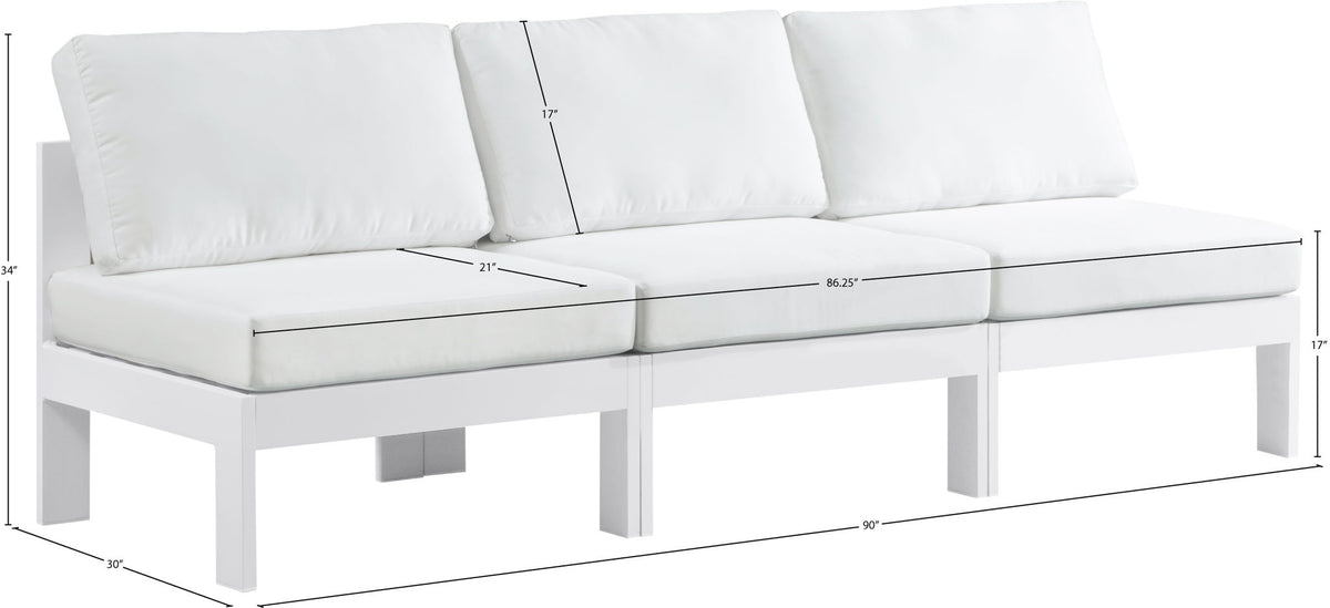 Nizuc - Outdoor Patio 3 Seat Armless Modular Sofa With White Frame
