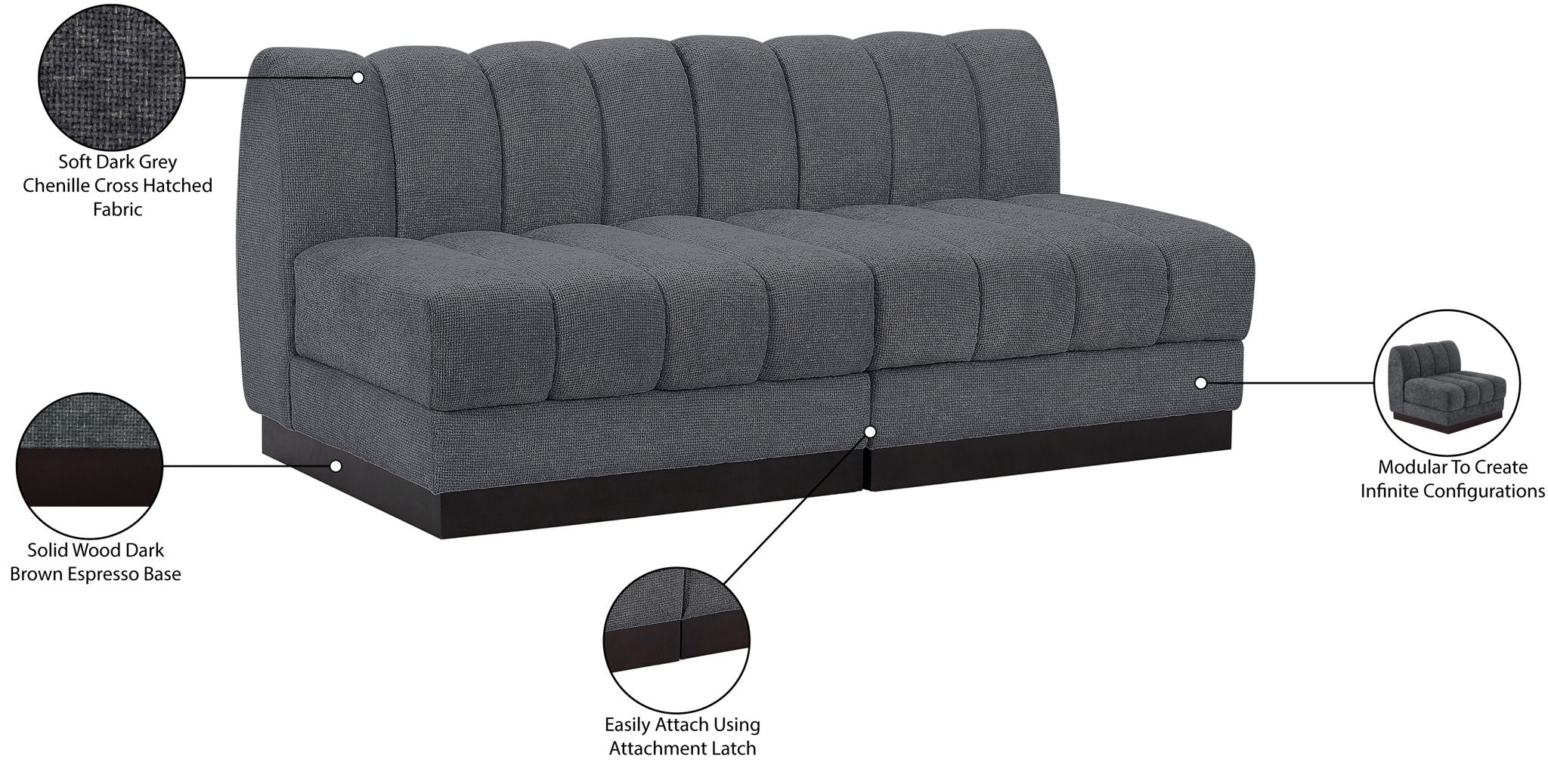 Quinn - 2 Seat Modular Armless Sofa