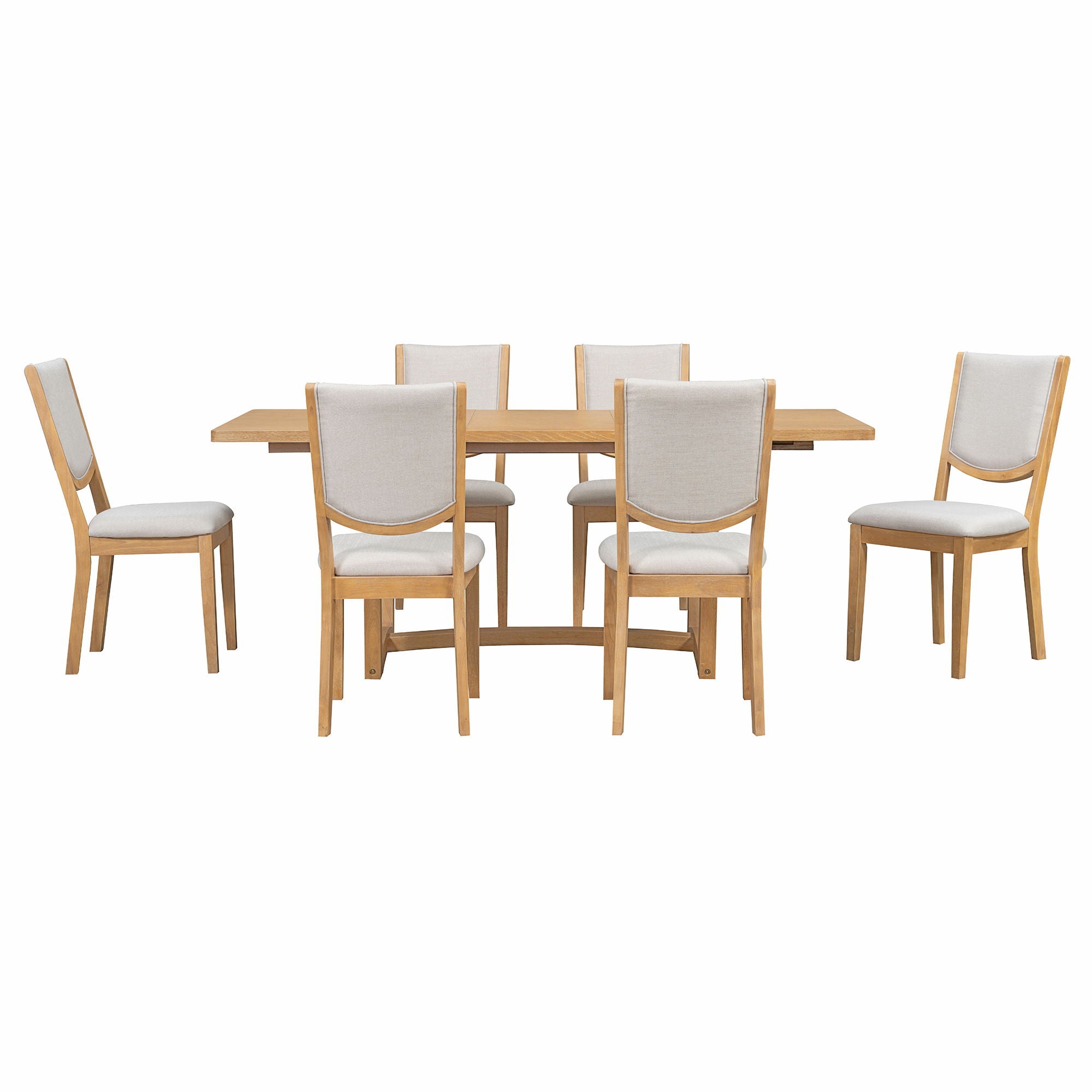 Rectangular Extendable Dining Table Set With 6 Upholstered Chairs