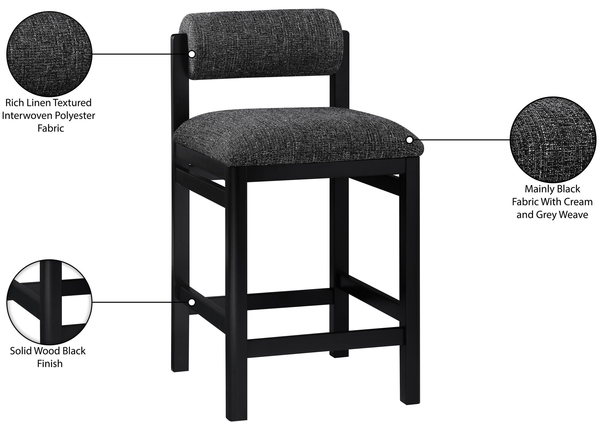 Roundhill - Fabric Counter Stool - Black Frame