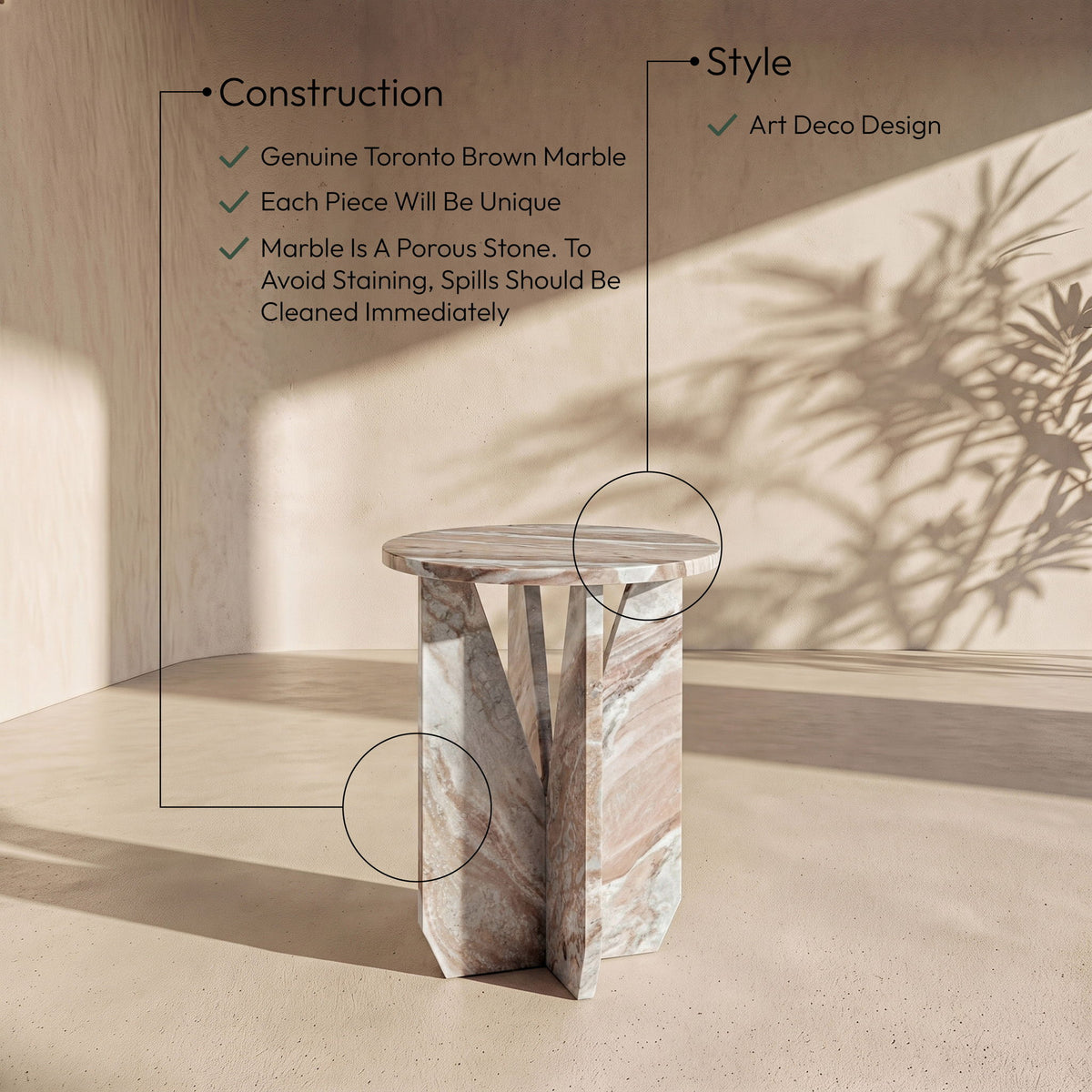 Alba - Genuine Marble End / Side Table